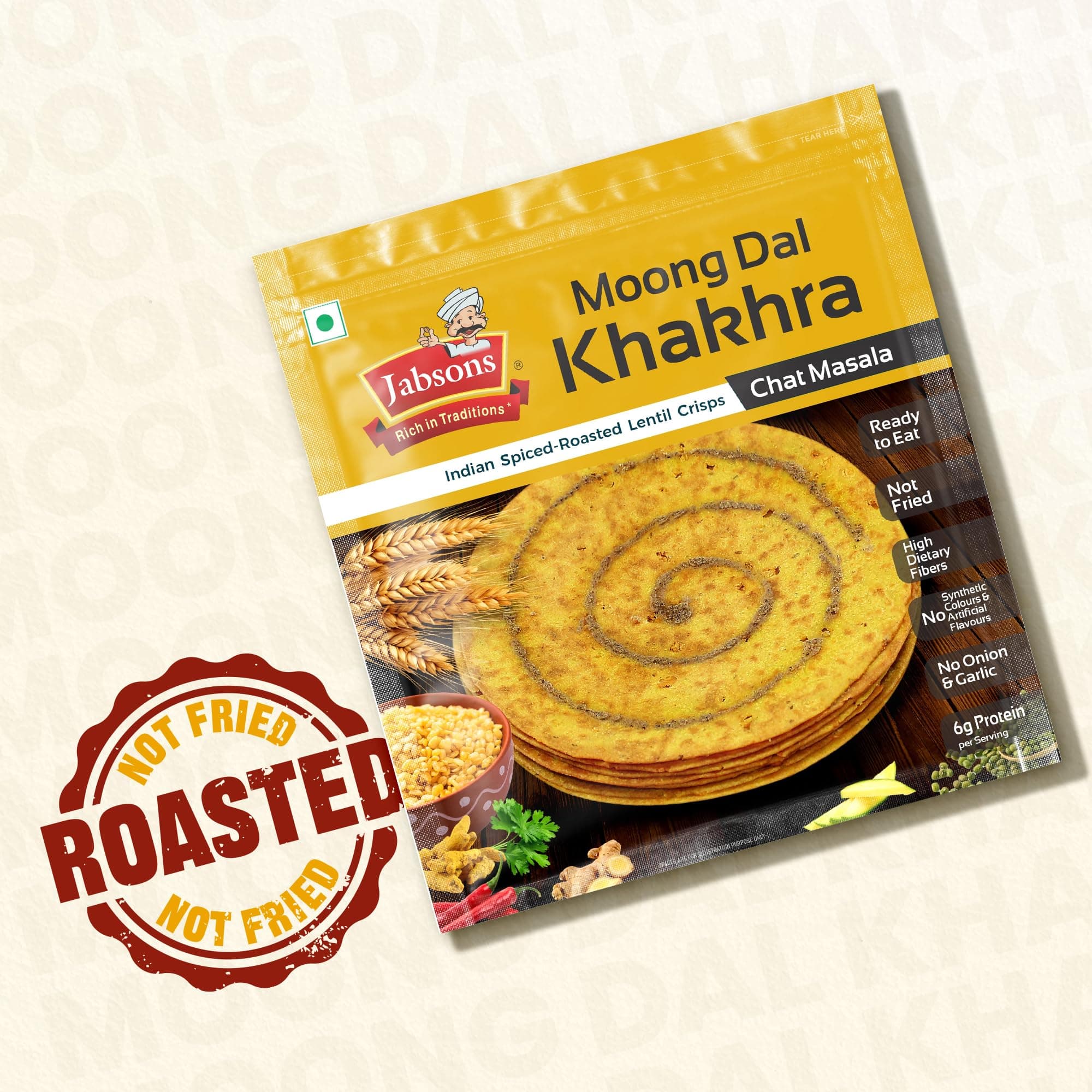 Jabsons Moong Dal Chat Masala Roasted Khakhra - 180gm | High-Protein & Fiber Rich Healthy Snack | Guilt Free Snacking | No Palm Oil | Ready to eat Snack — image 3