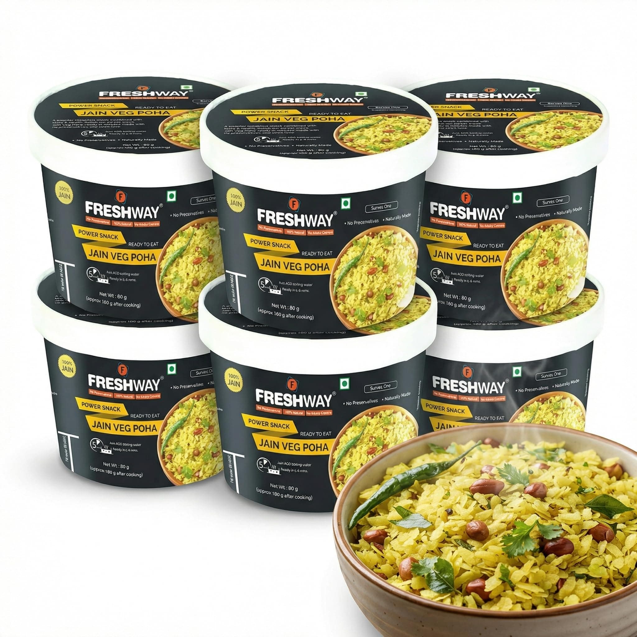 Freshway Jain Veg Poha Quick & Easy Ready to Eat Healthy Snack | 100% Jain No Onion No Garlic No Preservatives | Nutritious & Delicious Breakfast or Anytime Meal | Made with Real Veggies | Lightweight Travel Friendly Ideal for Office Hostel & Travel | Pack of 6 — image 2