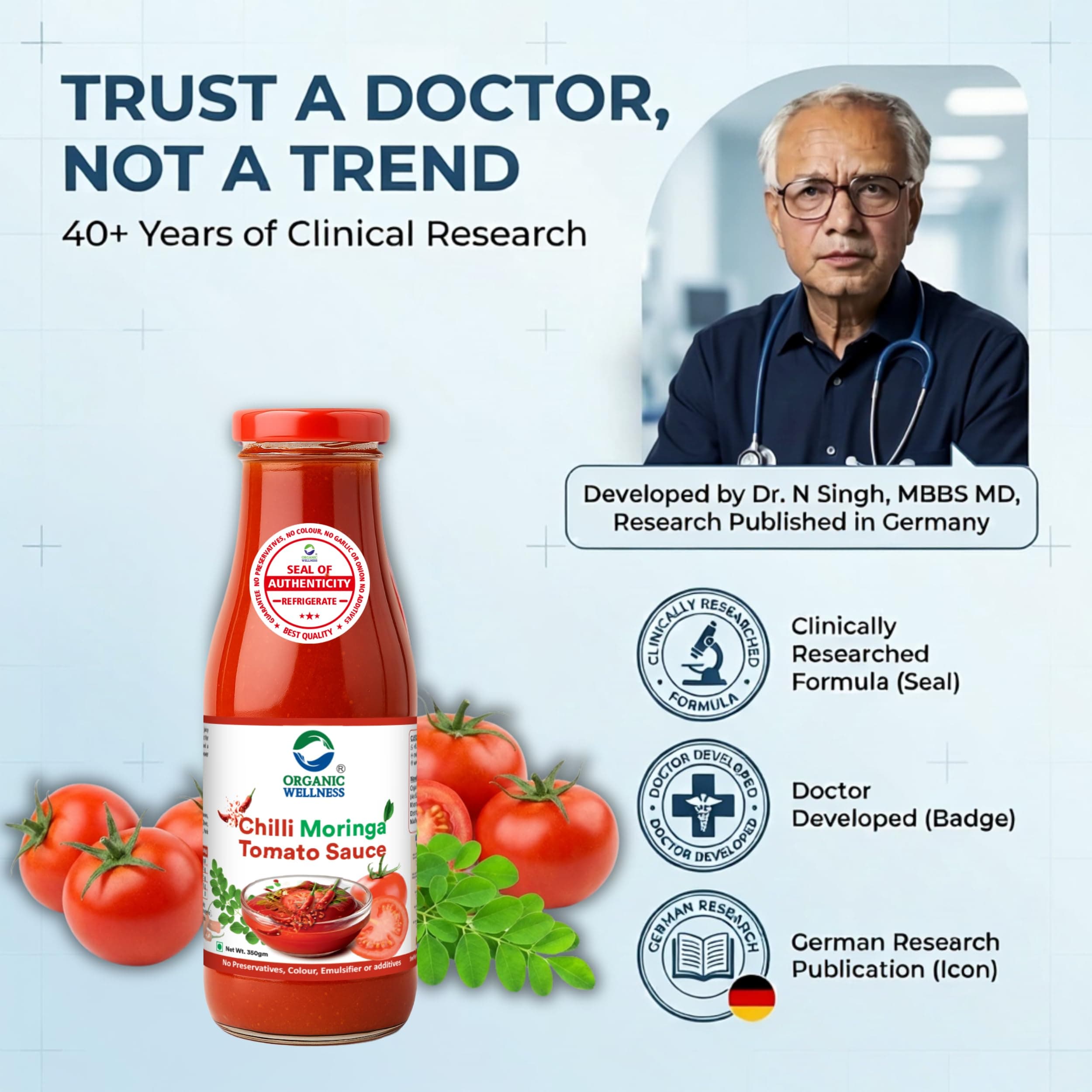Organic Wellness Moringa Tomato Red Chilli Sauce Bottle I No Added Preservatives Or Colors | All Natural Ingredients | No Onion & Garlic |100% Veg & Fresh Tomatoes Used (350 Gram - Pack Of 1) — image 8