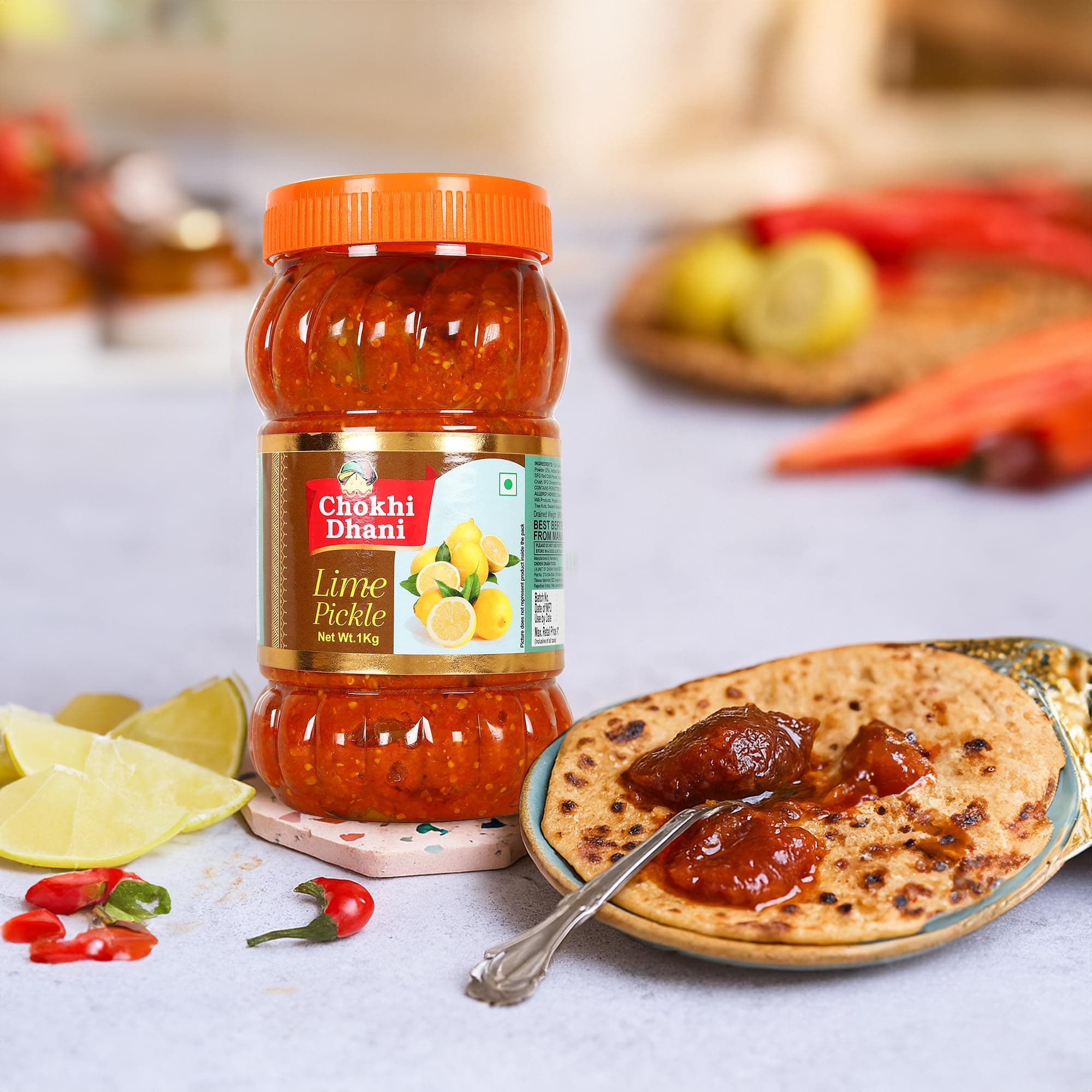 Chokhi Dhani Lime Pickle 1kg | Traditional Nimbu Achar | Spicy Tangy Lemon Pickle | Homemade Style Indian Achar | Oil Free | No Onion No Garlic | Khatta Chatpata Taste — image 3