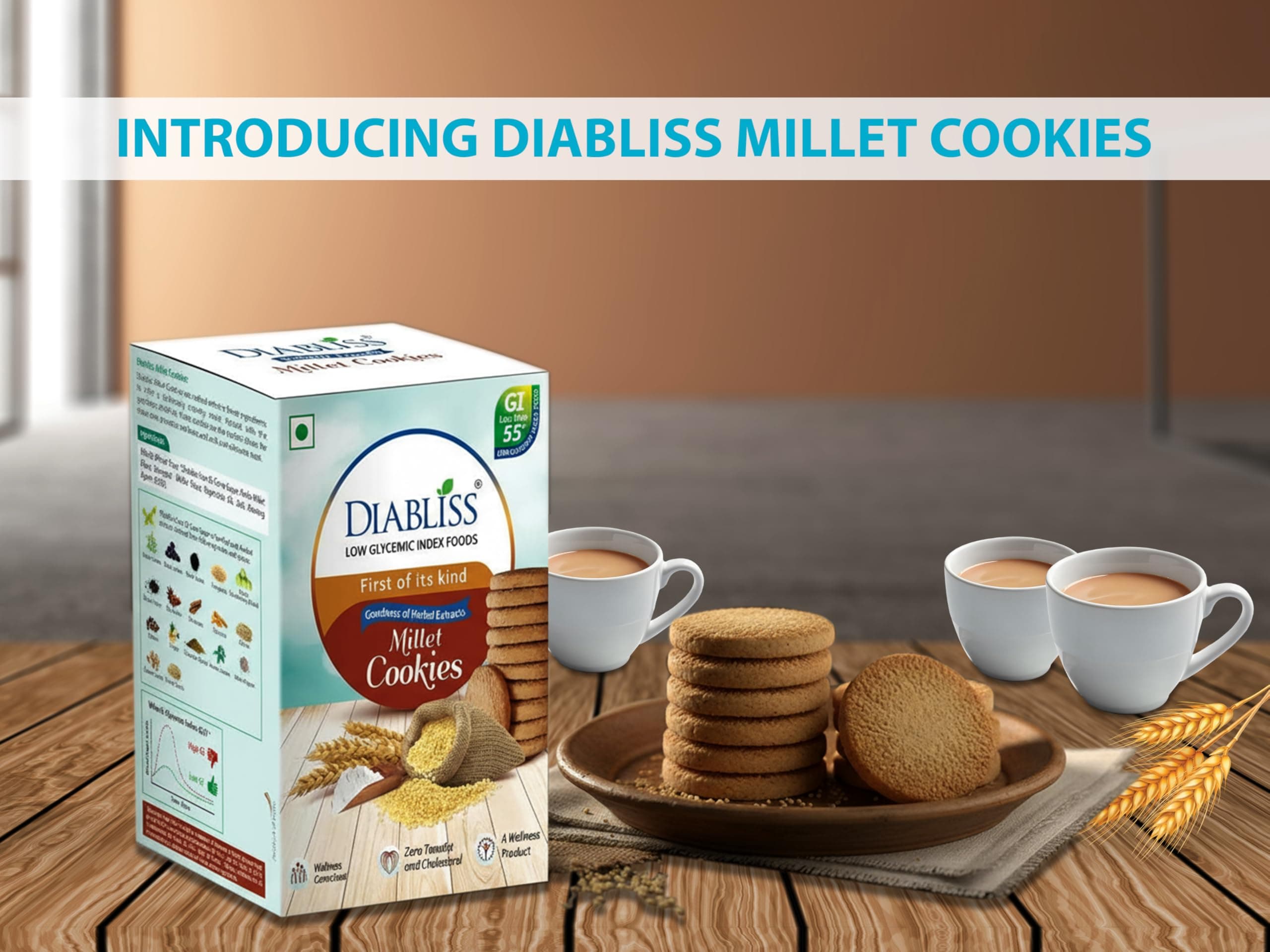 Diabliss Millet Cookies – Made with Millets & Whole Wheat, No Maida | Low GI Sugar & 17 Herbs & Spices | Glucose Friendly Crunchy Snack | Trusted by Consumers in 3 Continents | 120g - Pack of 5 — image 3