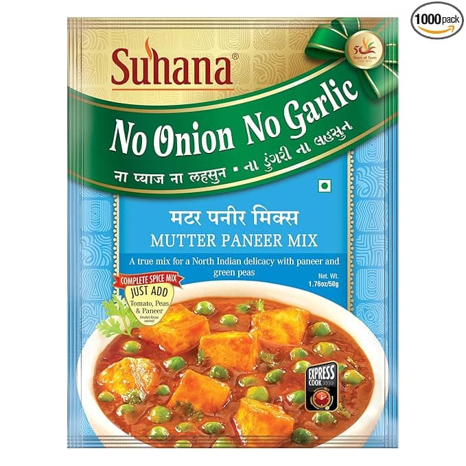 Suhana Mutter Paneer Nong (No Onion No Garlic) 50g Pouch | Spice Mix | Easy to Cook | Pack of 9