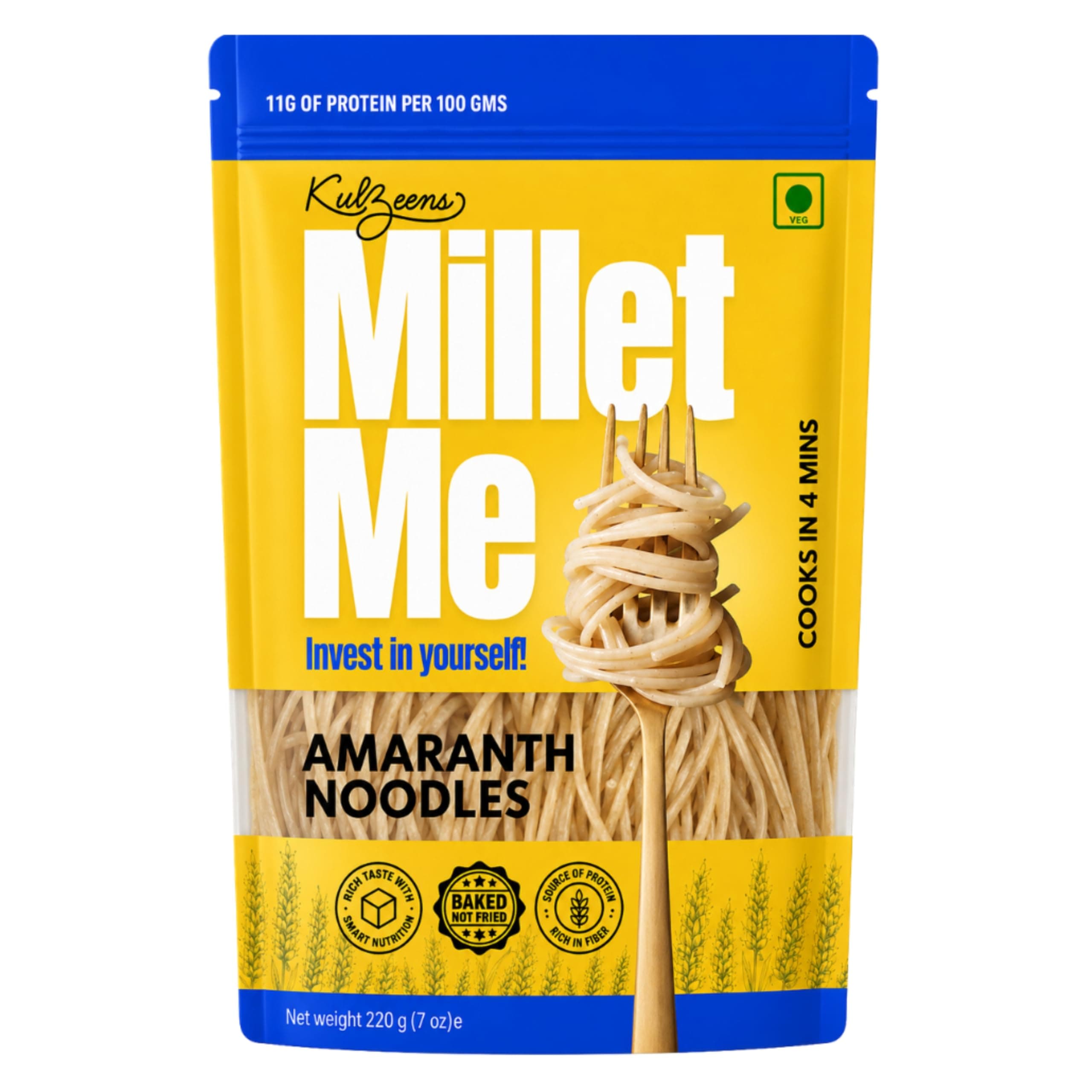Millet Me by Kuizeens Amaranth Noodles - 220G (Pack of 1) | Ancient Grain | High-Protein & Gluten-Free Delight | Easy-to-Make | Made with Natural Amaranth Grain |Perfect for Weight Management | Jain | No Onion & Garlic