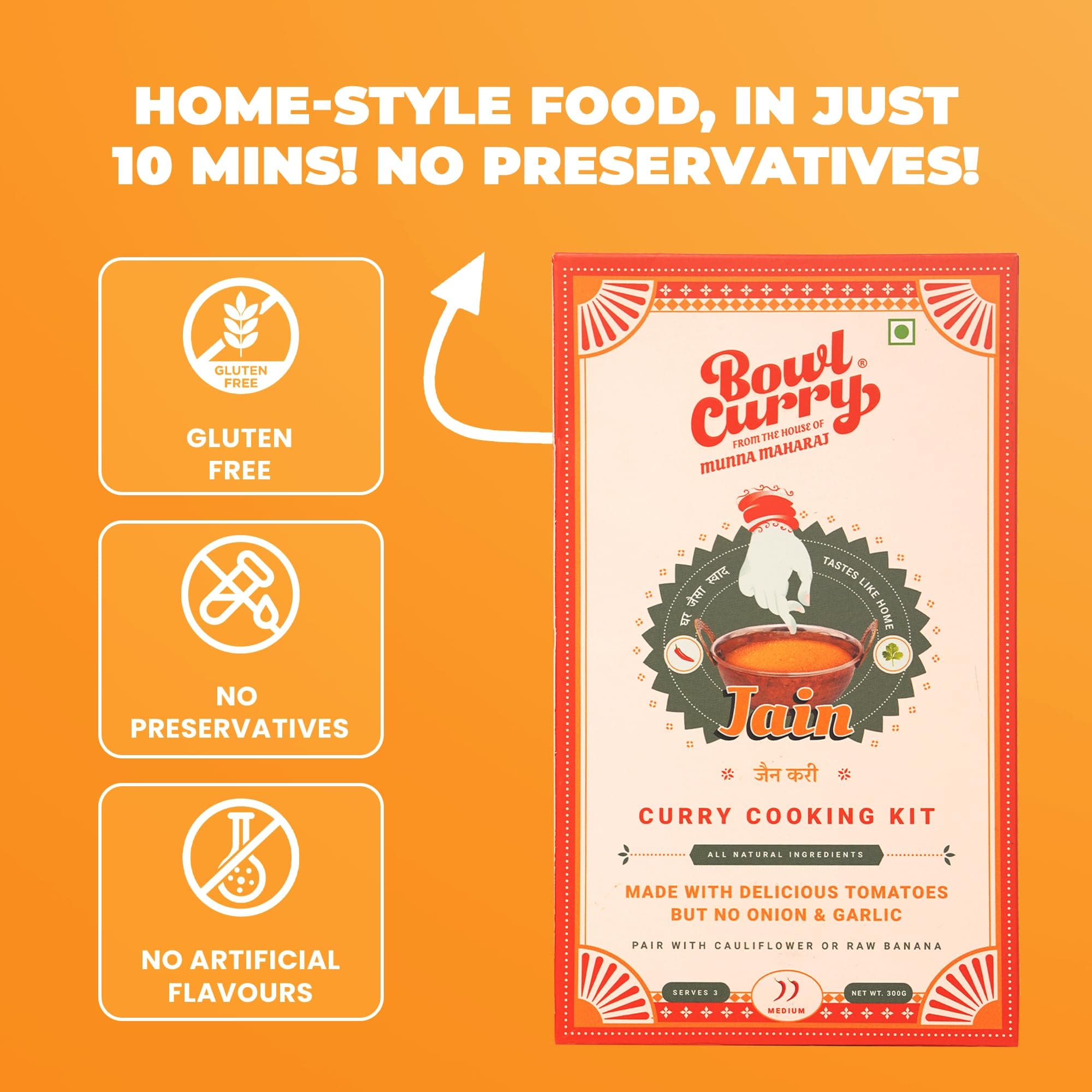 Bowl Curry Jain Curry Paste 300g | Ready to Cook Indian Gravy in 10 Min | No Onion No Garlic | Made With Juicy Tomatoes & Authentic Spices | No Preservatives or Artificial Colours | Serves 3 — image 5