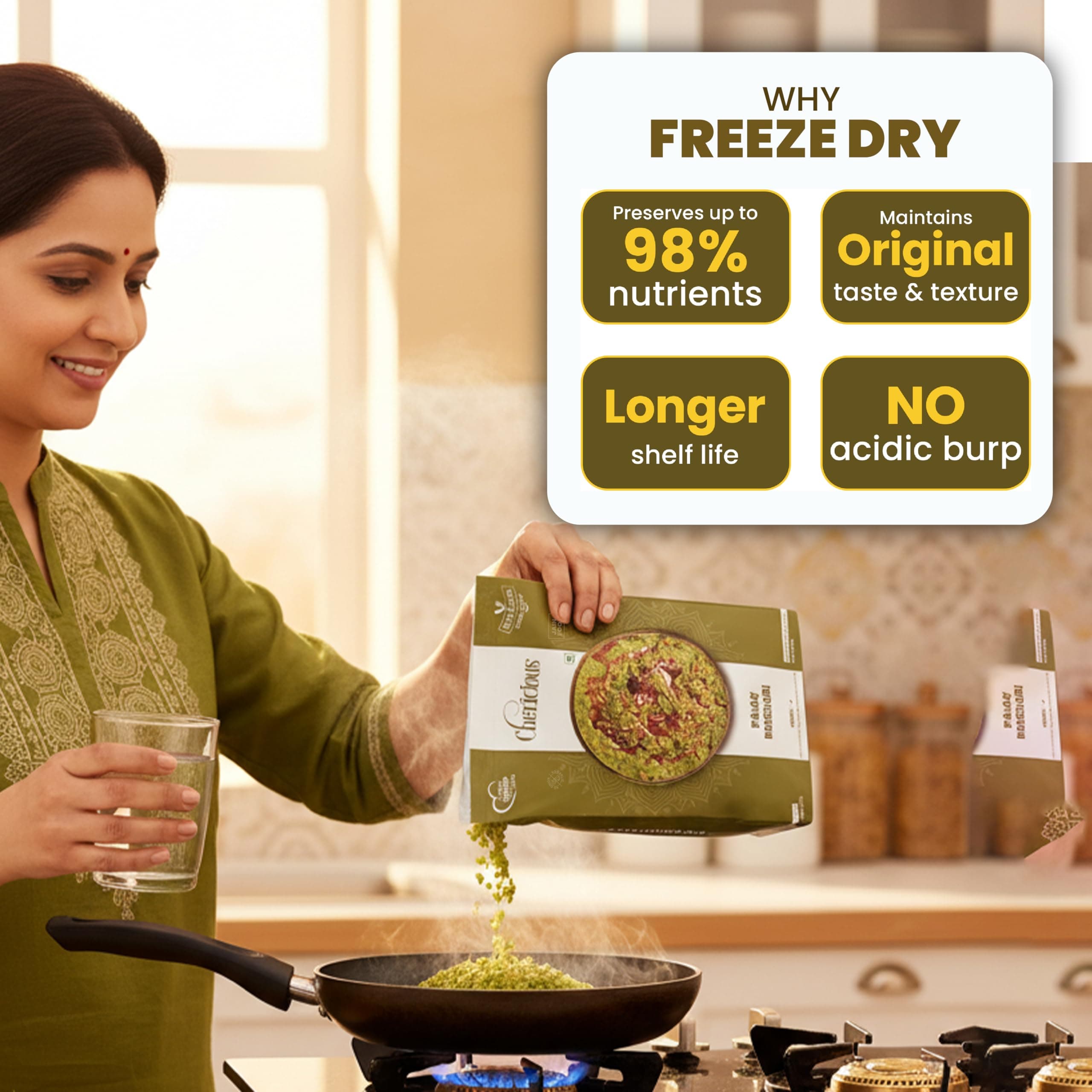 Chericious Ready to Eat Jain Palak Khichdi | Instant Freeze-Dried Khichdi-400g | No Onion No Garlic | Quick Indian Meal | Enriched with Natural Ingredients — image 7