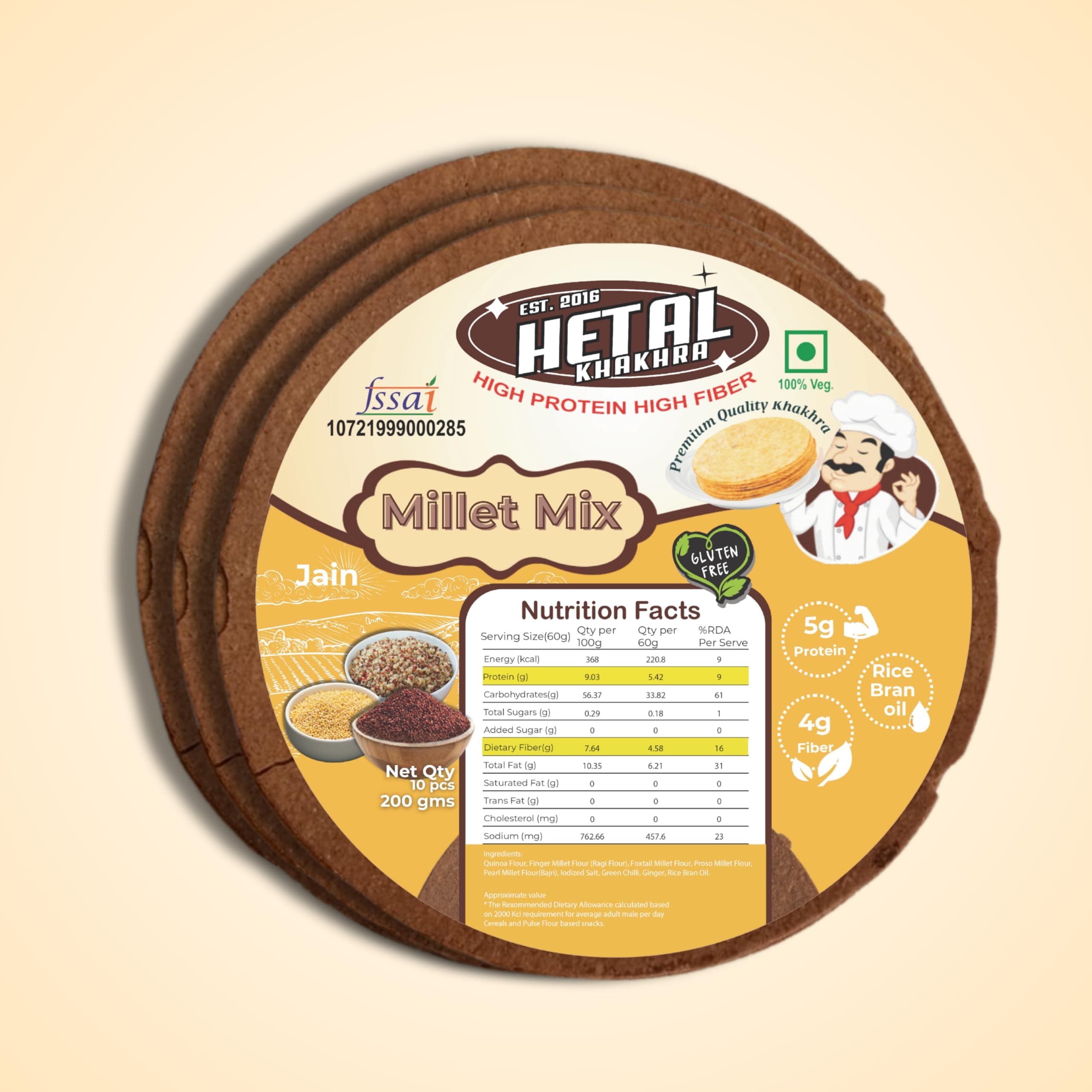 Milets Khakhra JAIN | Gluten Free | Crispy| Ready To Eat | High Protein High Fiber| No Palm Oil | 200g Vacuum Pack Of 2 — image 10