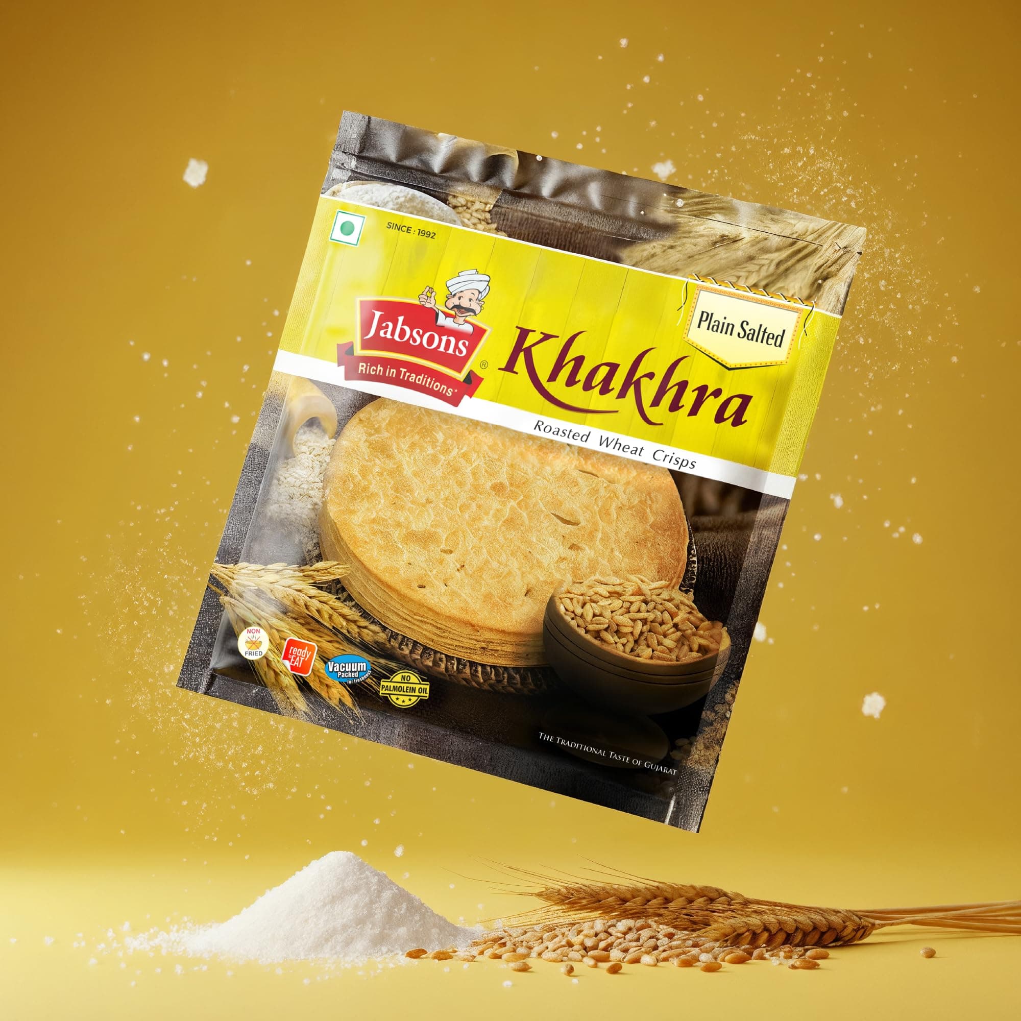 Jabsons Plain Salted Khakhra 100% Roasted | No onion No Garlic | Ready To Eat Vacuum Packed Tea Time Snack | Crispy Diet Friendly Khakhra | Gujarati Traditional Healthy Snacks 180 gm (Pack of 1) — image 6
