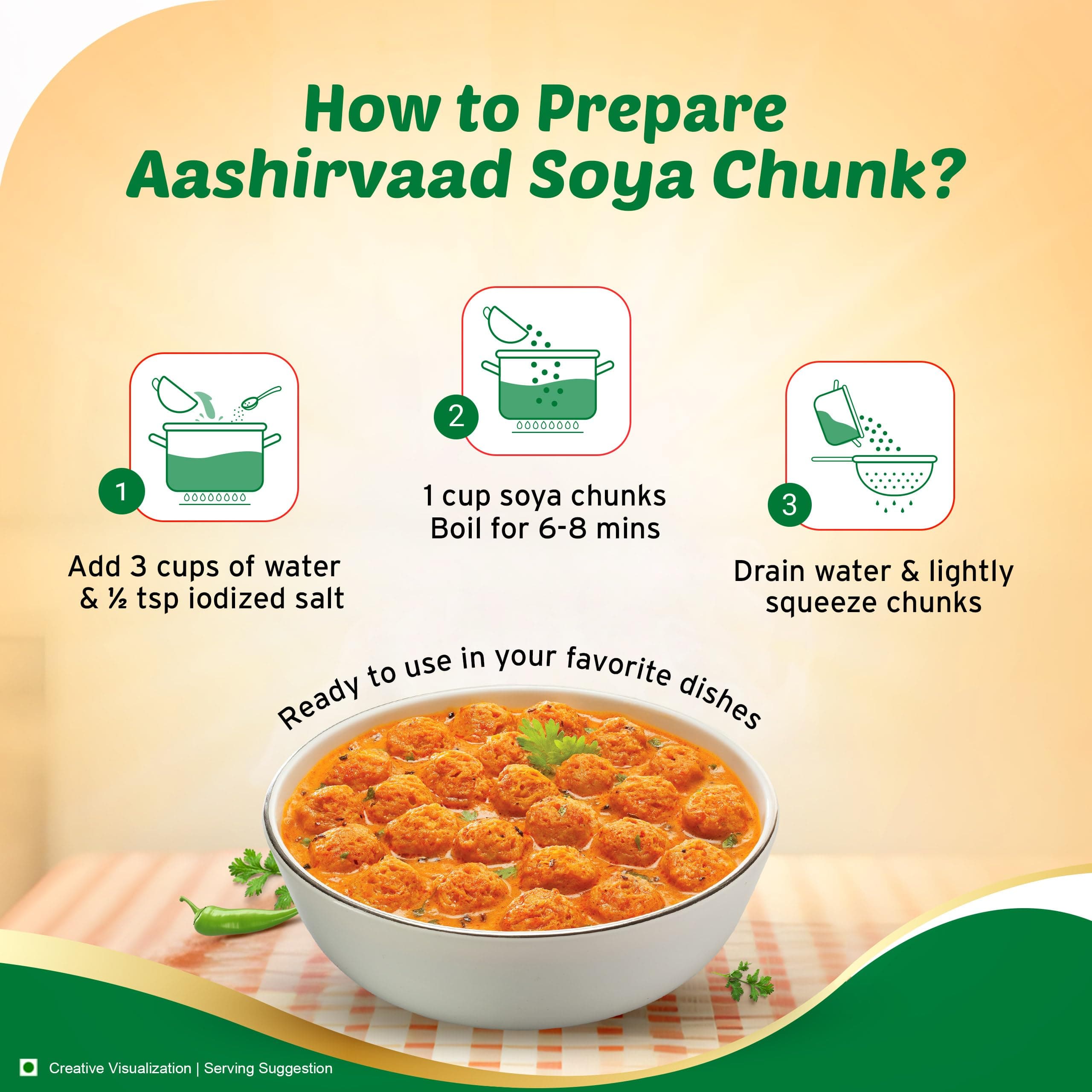 Aashirvaad Mini Soya Chunks, 100% Veg, Absorbs More Masala, Juicy & Tasty, High Protein, 200g Pack — image 8