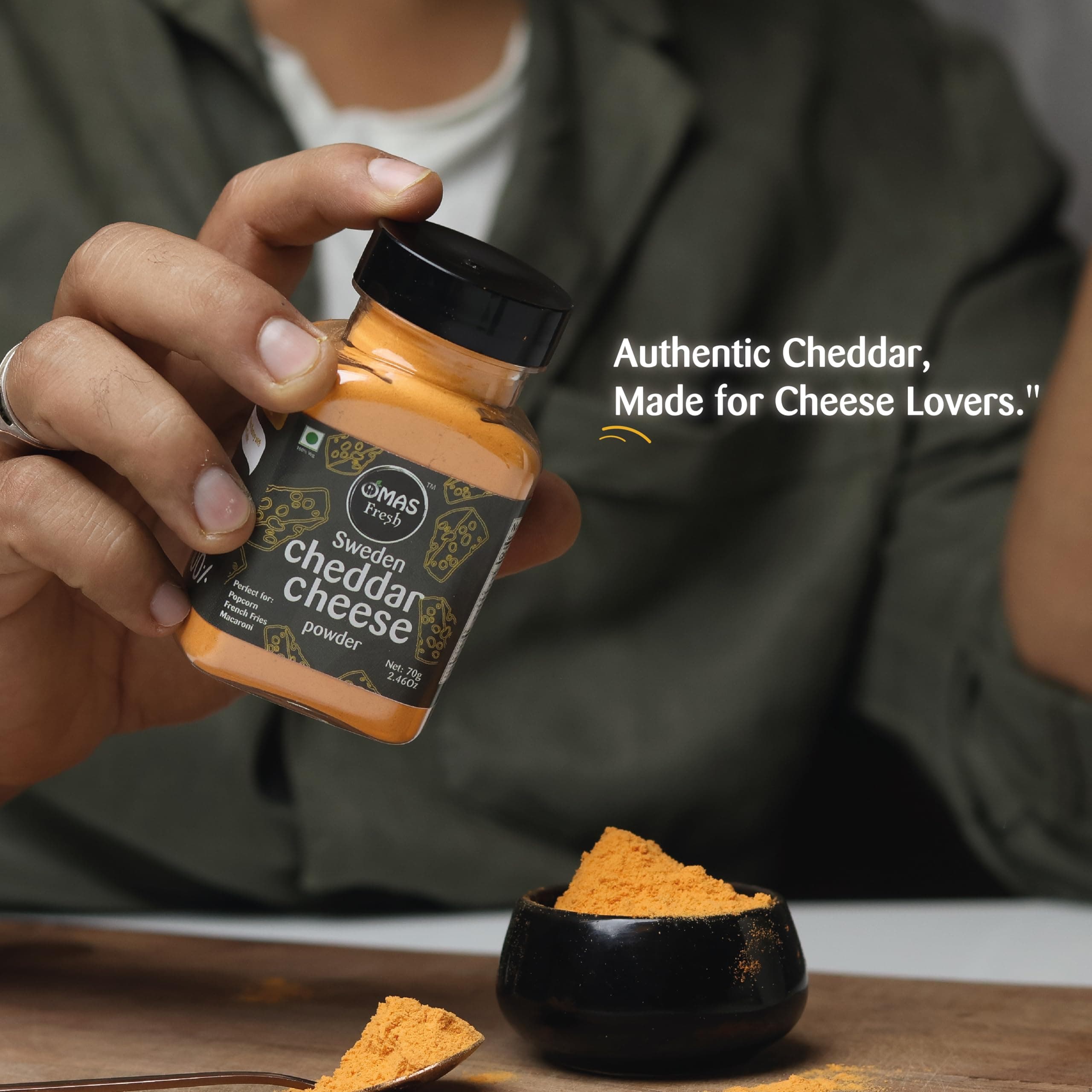 Omas Fresh Jain Combo | Cheddar Cheese Powder 70g, Noodles Magic Masala 70g, No Onion No Garlic Jain Peri Peri 65g Specially for Pizza, Pasta, Noodles, Popcorn — image 6