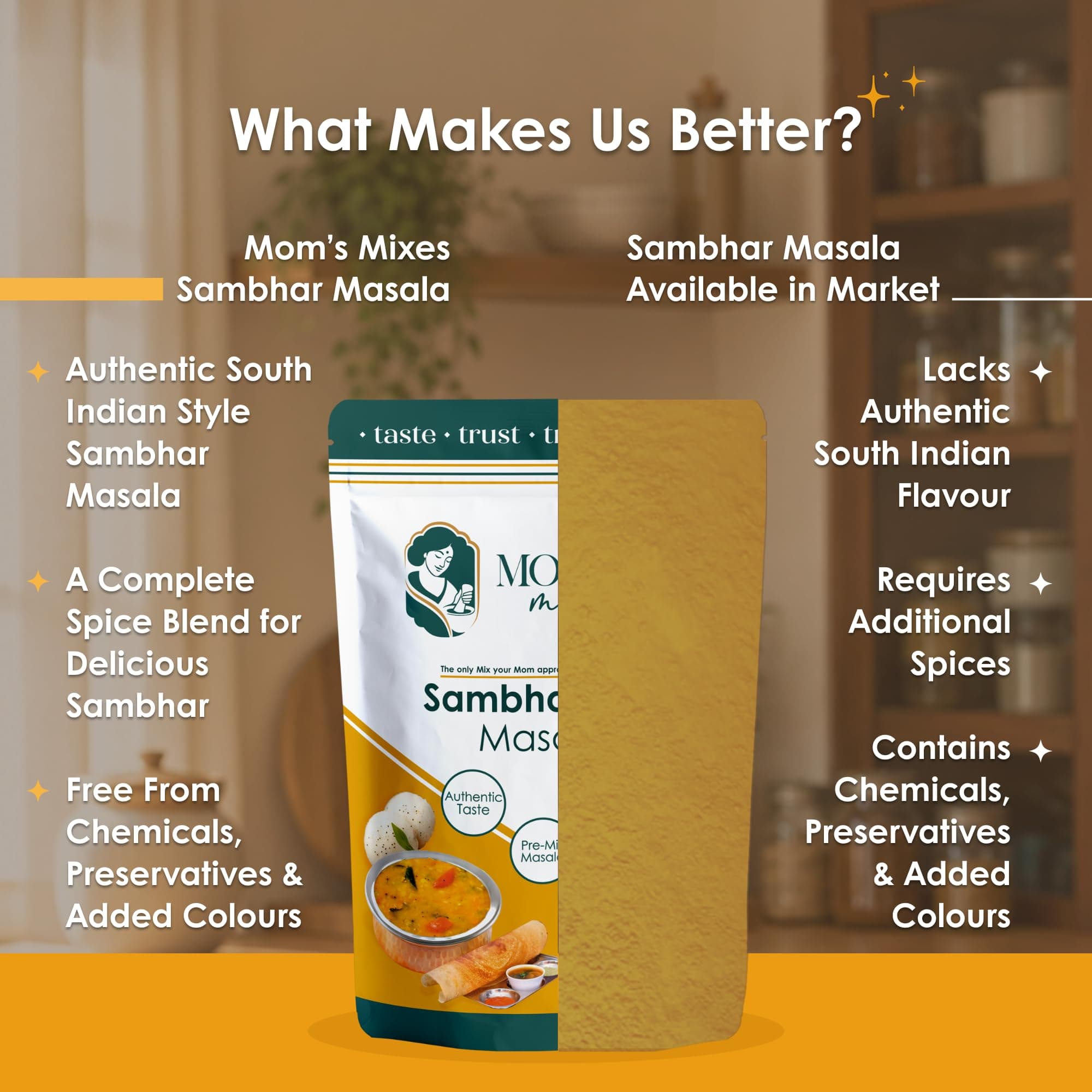 Mom’s Mixes Sambhar Masala (Sambhar Powder) | Pre-Mix Masala | No Onion No Garlic (Jain Friendly) | Authentic South Indian Taste | No Preservatives | 200g — image 8