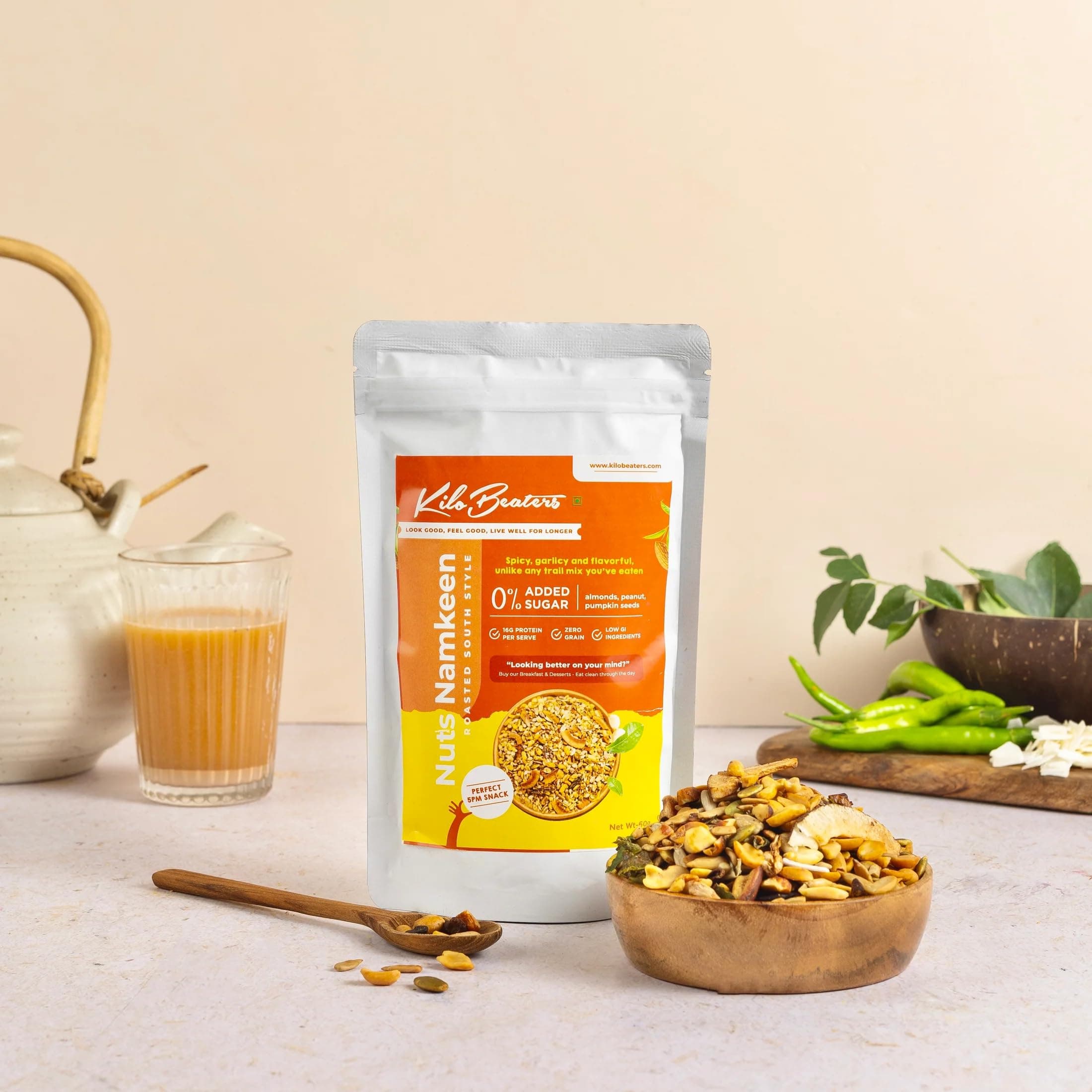 KILOBEATERS Zero Sugar Roasted South Indian Style Nuts Namkeen Healthy Mixture Snacks for Diet, Zero Preservative - 400 g (Pack of 1) — image 4