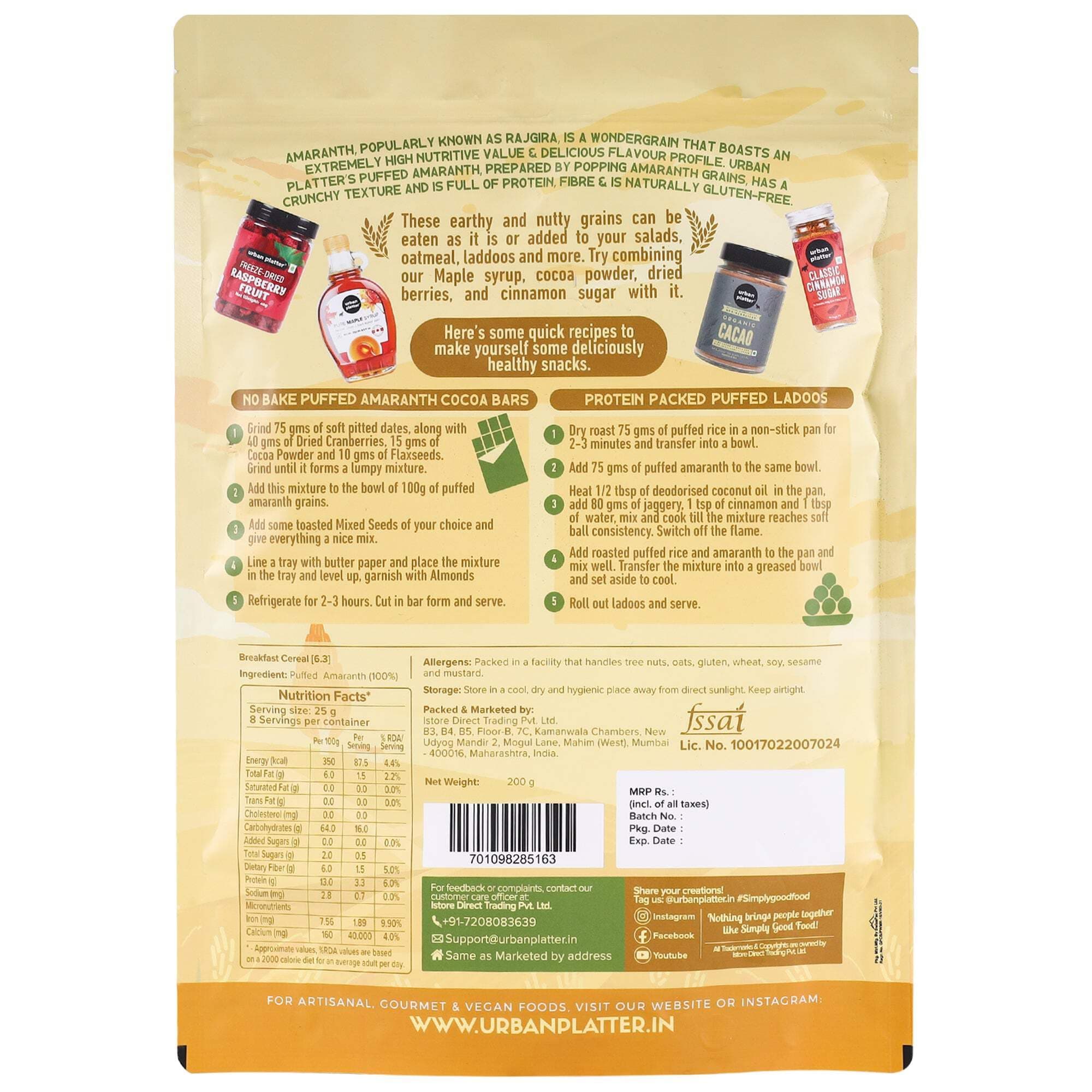 Urban Platter Puffed Amaranth, 200g (Rajgira | High in Protein & Fibre | Healthy Puffed Snack | Gluten-Free) — image 2