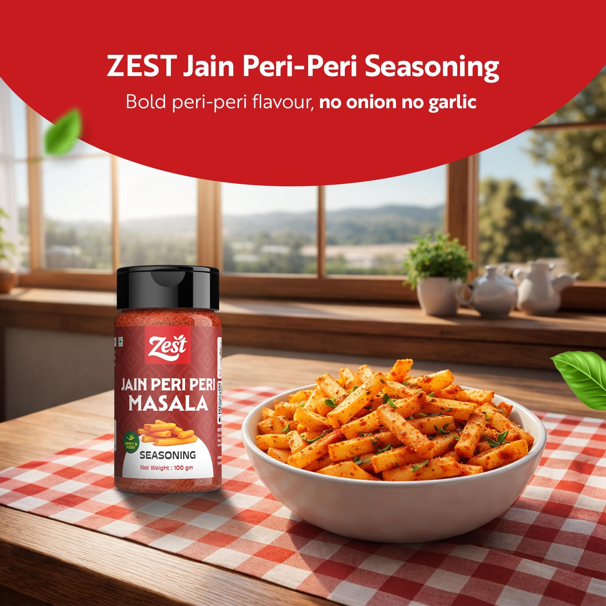 Zest Jain Peri Peri Seasoning 100g | No Onion No Garlic Spicy & Tangy Masala Powder | Fries, Pizza, Pasta, Noodles & Snacks Sprinkle | All-Purpose Seasoning — image 3