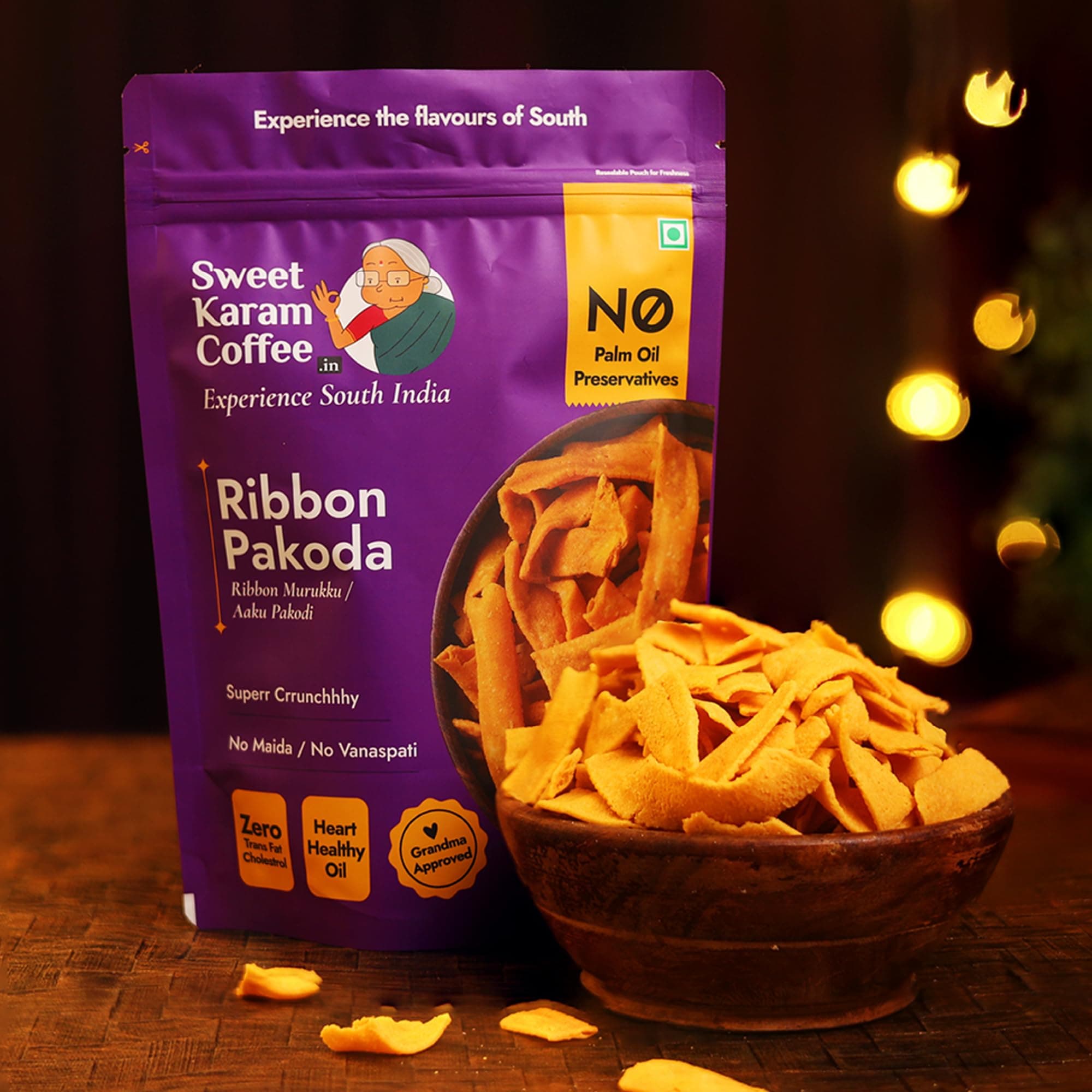 Sweet Karam Coffee’s South Indian Crunchy Combo Pack - Ribbon Pakoda & Special Madras Mixture | No Maida & No Vanaspati, Zero Trans Fat, Heart-healthy Oil | Authentic Taste of Tradition (95g Each) — image 4