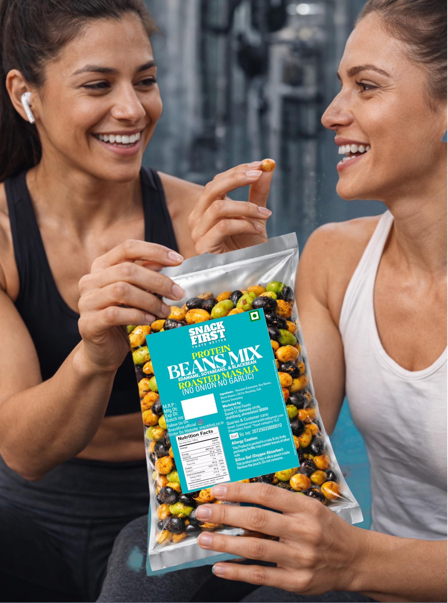 Snack First Roasted Protein Masala Beans Mix | No onion no garlic | no palm oil | 100G | 40G plant protein mixture | 3 In 1 mix | edamame, soyabeans, blackbeans | high protein | gym snack | healthy snack | crunchy & delicious | high fibre | minerals & vitamins | — image 4