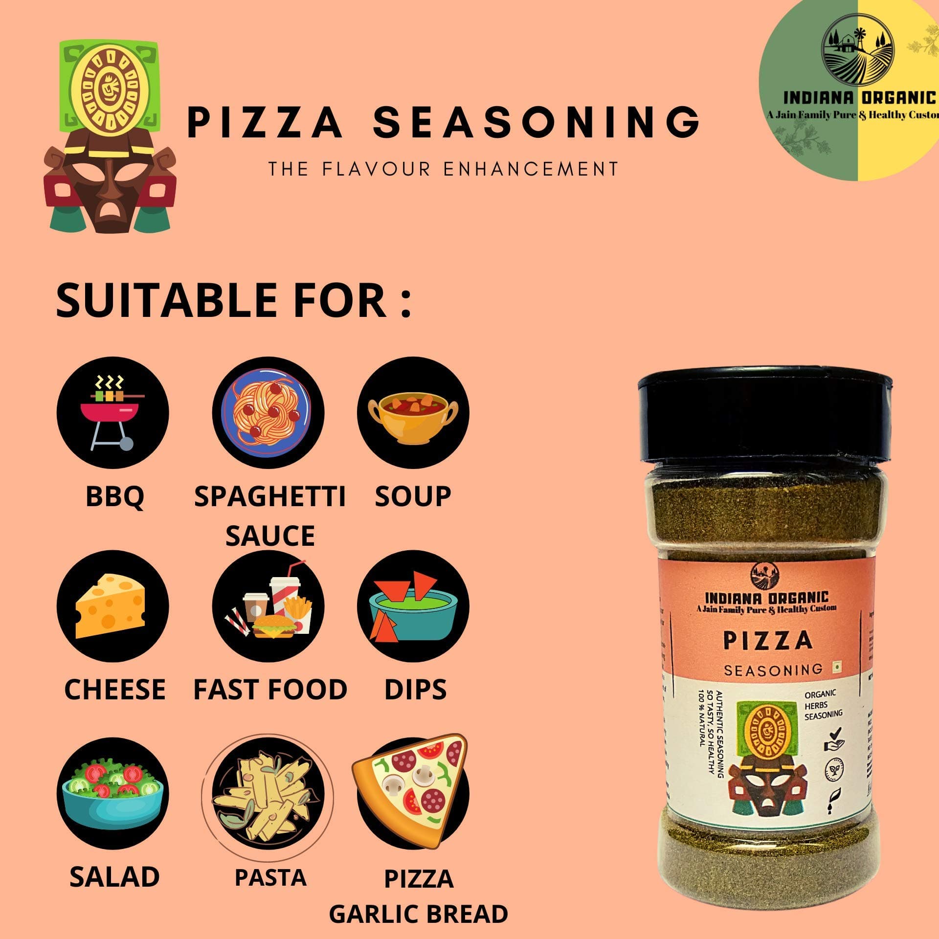 Indiana Organic Pizza Garlic Bread Seasoning - The Flavour Enhancement | Seasoning with Himalayan Herbs (150 Gram) No Onion and Garlic. — image 2