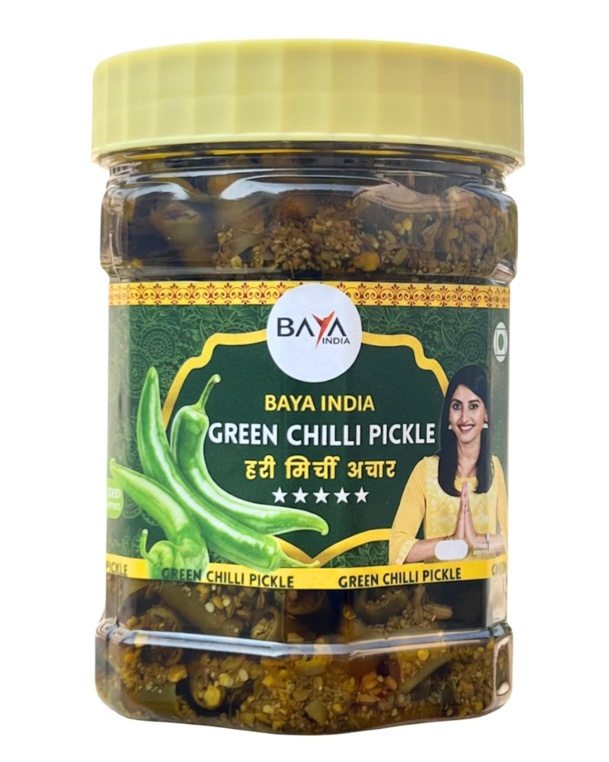 Baya India Homemade Hari Mirchi ka Achar | Green Chilli Pickle | Teekha mast | Spicy & Tangy | No Chemical & No Preservatives | Sun-Dried | No Vinegar | No Garlic & No Onion | 350g Plastic Jar — image 2