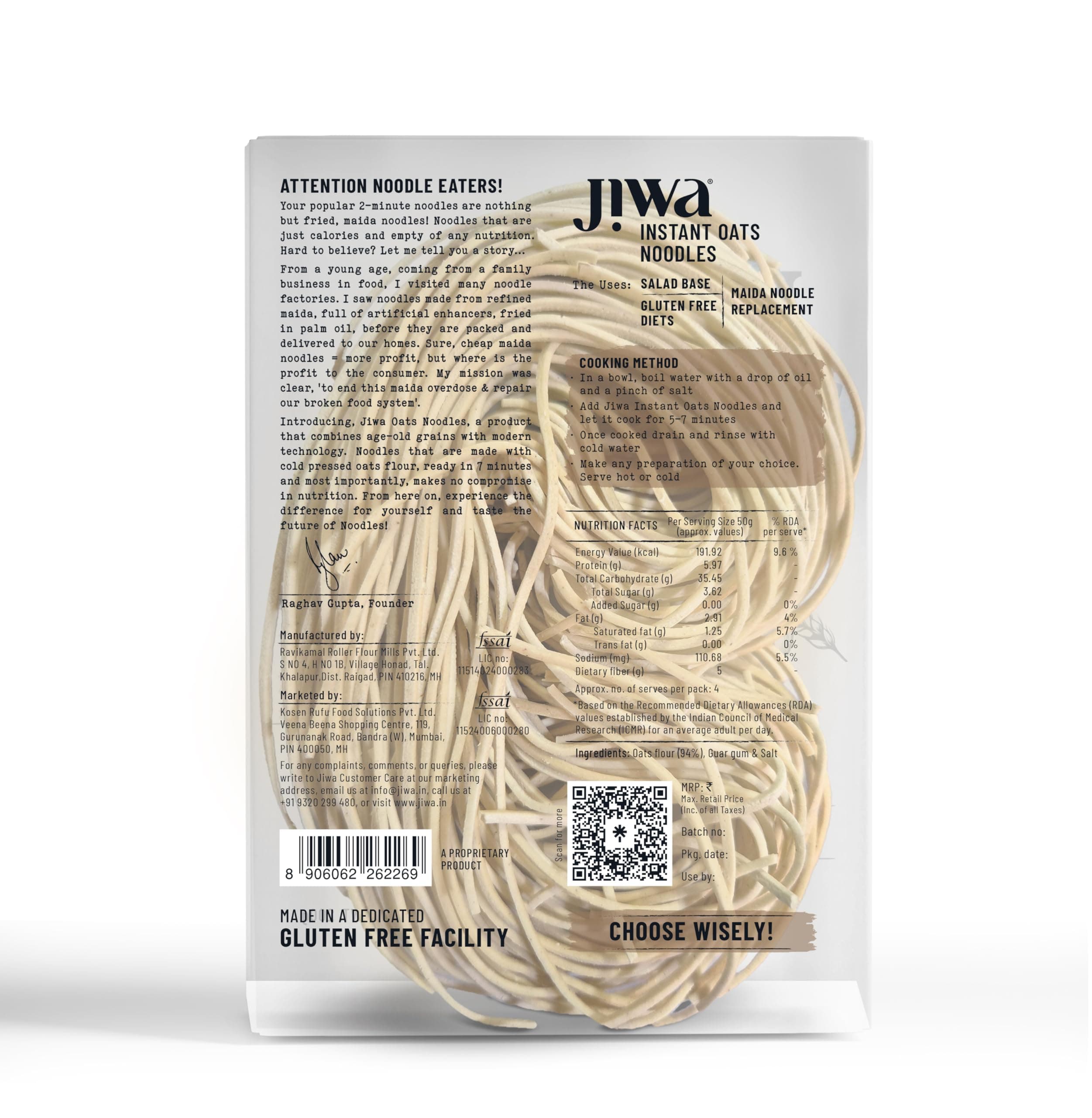 Jiwa Instant Oats Noodles | Cooks in 7 minutes | Ready to Cook | 100% Gluten Free| No Maida, No Atta | Not Fried | Gluten Free | 200 g (Pack of 2) — image 7