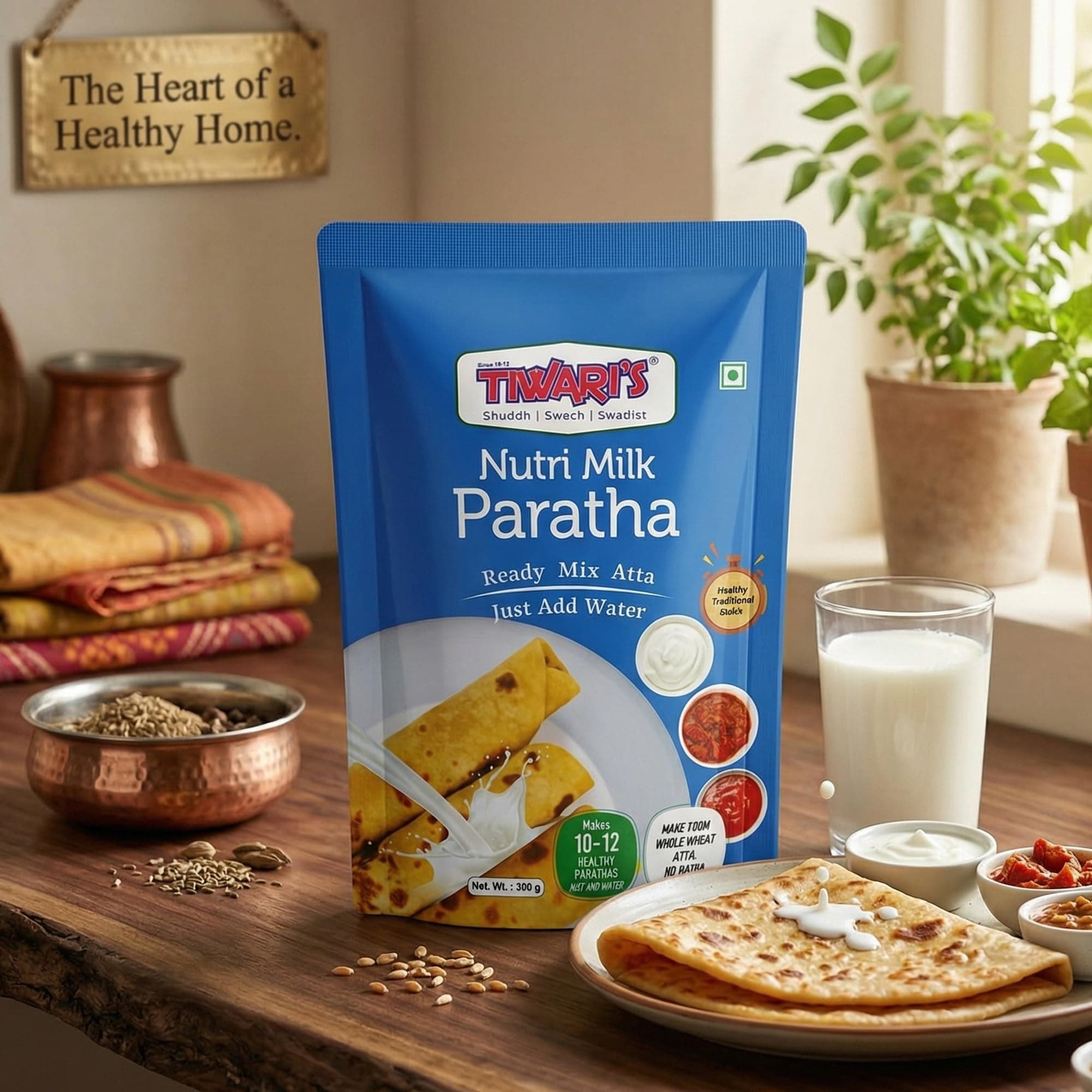 Tiwari’s Nutri Milk Paratha/Poori Ready-To-Use Atta Mix | 100% Vegetarian Instant Healthy High Protein & Fiber Flatbread Mix With No Preservatives, No Onion & Garlic | 300gm, Pack of 1 — image 3