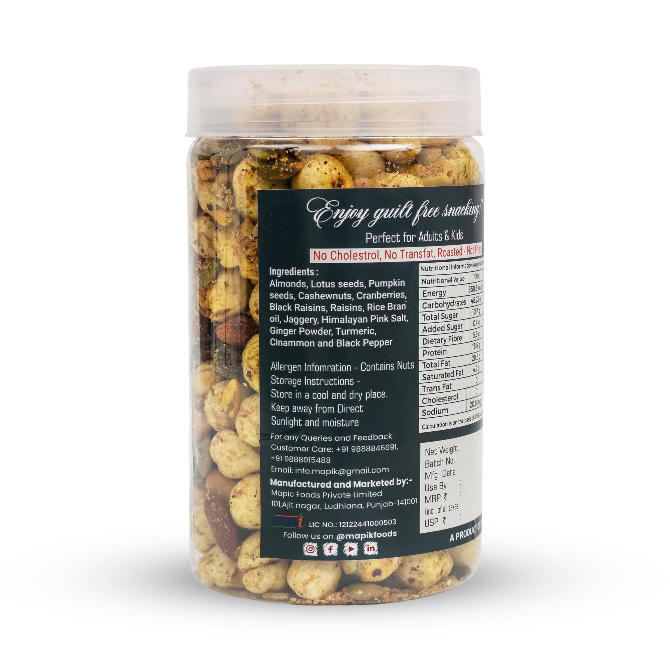 Mapik Roasted Dry Fruits Mix Masala Munch | Premium Trail Mix | Almond,Cashew,Seeds,Makhana & Dried Fruits | High Protein Crunchy Snack | No Palm Oil No Preservatives(200g) — image 9