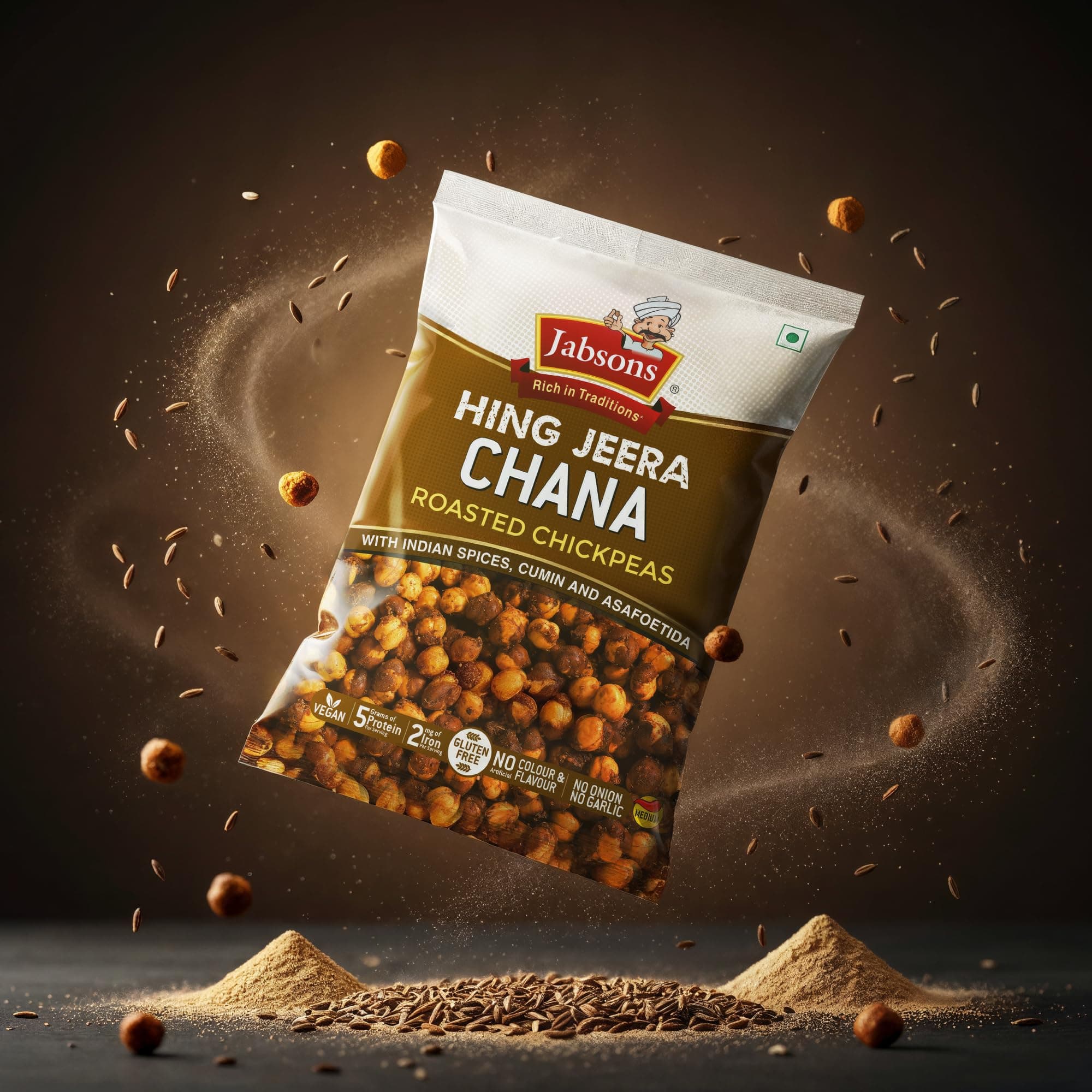 Jabsons Roasted Chana Hing Jeera | Contains Black Chana, Chilli Powder, Indian Spices for Flavour | 100% roasted | Gluten-Free Crunchy Protein Snacks | Bhuna Chana Masala with Iodized Salt | No Onion No Garlic | 150g — image 7