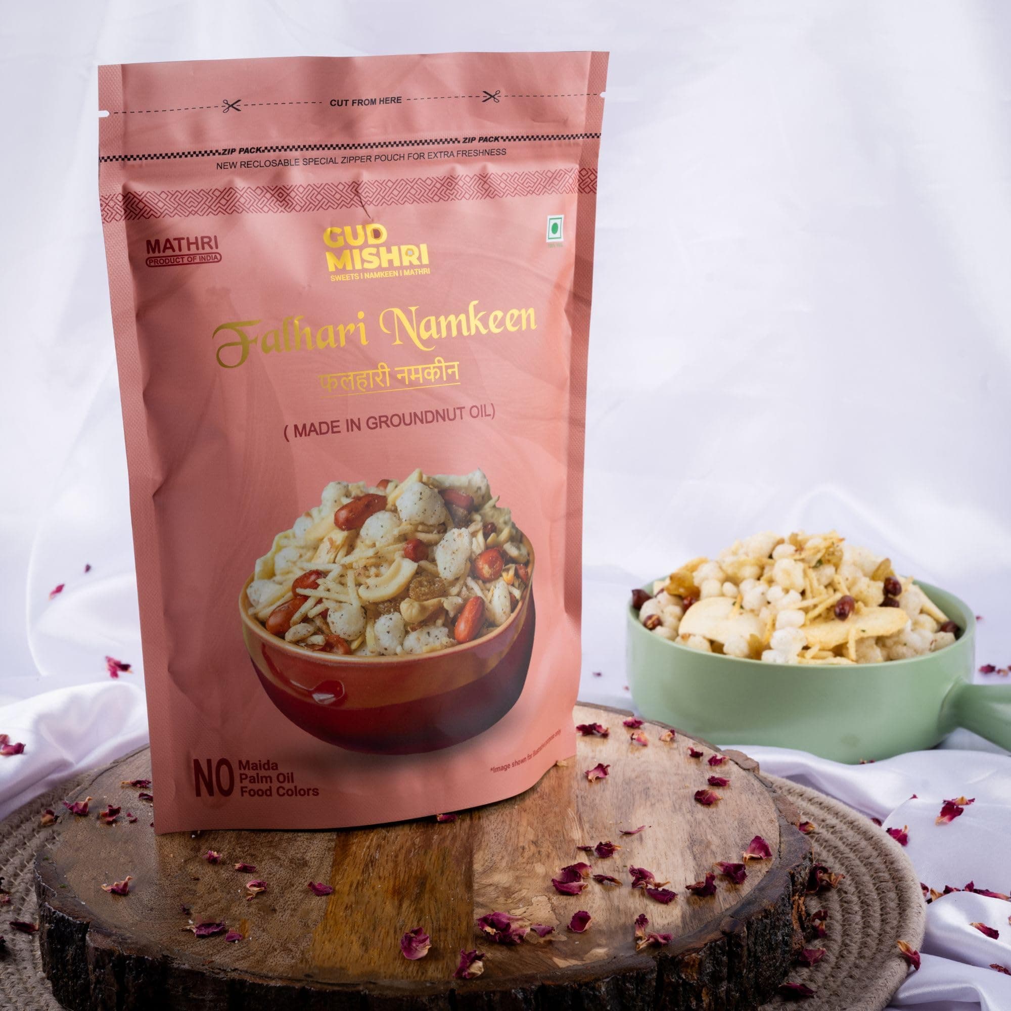 Gud Mishri Falahari Namkeen 380 Gm | Navratri Special Vrat Snack Mix | Healthy Upwas & Fasting Namkeen | Made with Groundnut Oil | No Onion, No Garlic, No Palm Oil | Crispy Khatta Meetha Farali Mixture — image 3