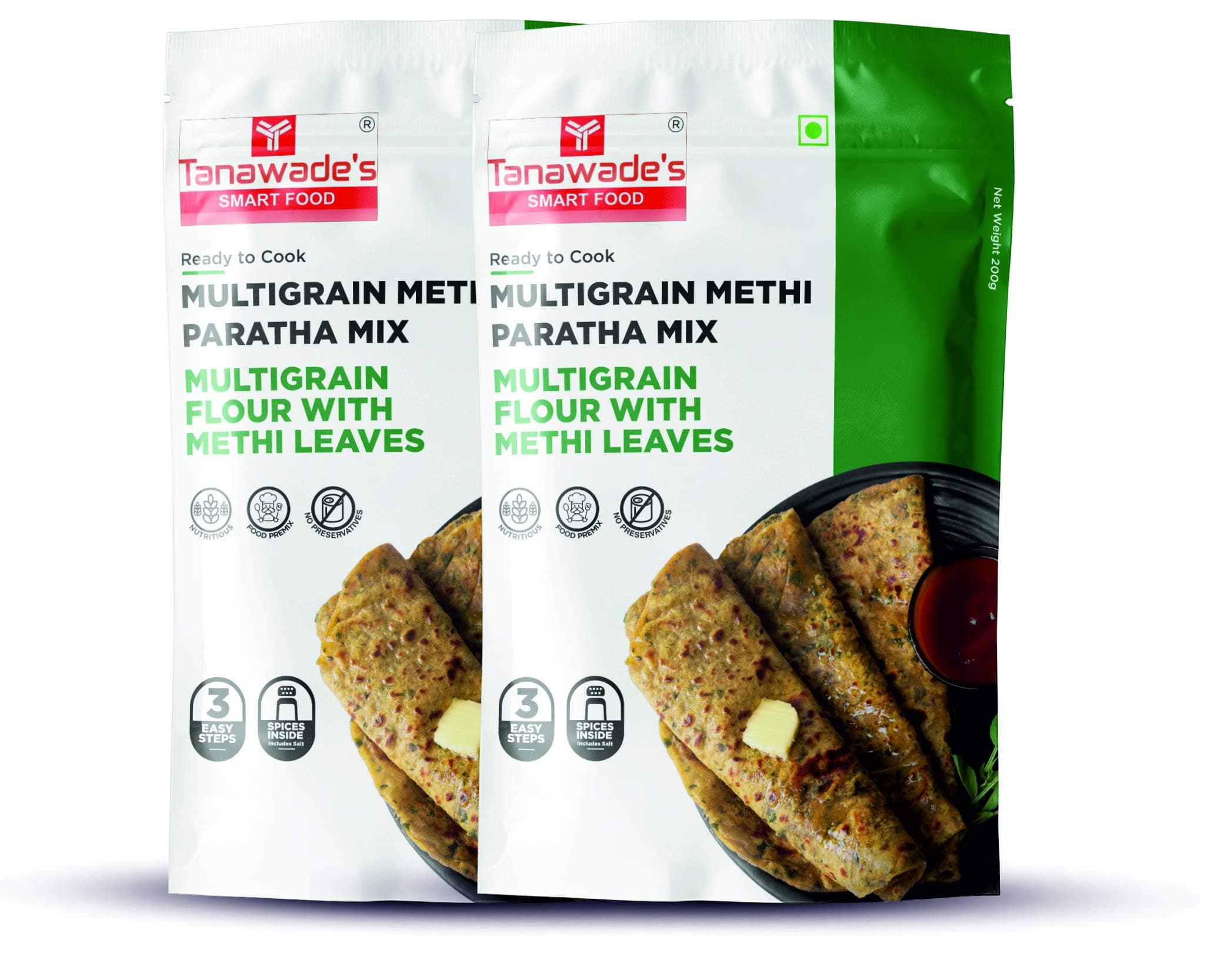 Tanawade’s Smart Food Instant Multigrain Methi Paratha Mix – Pack of 2 • Ready‑to‑Cook Fenugreek & Multigrain Flatbread • No Preservatives • Vegan‑Friendly • 5–7 min Prep — image 2