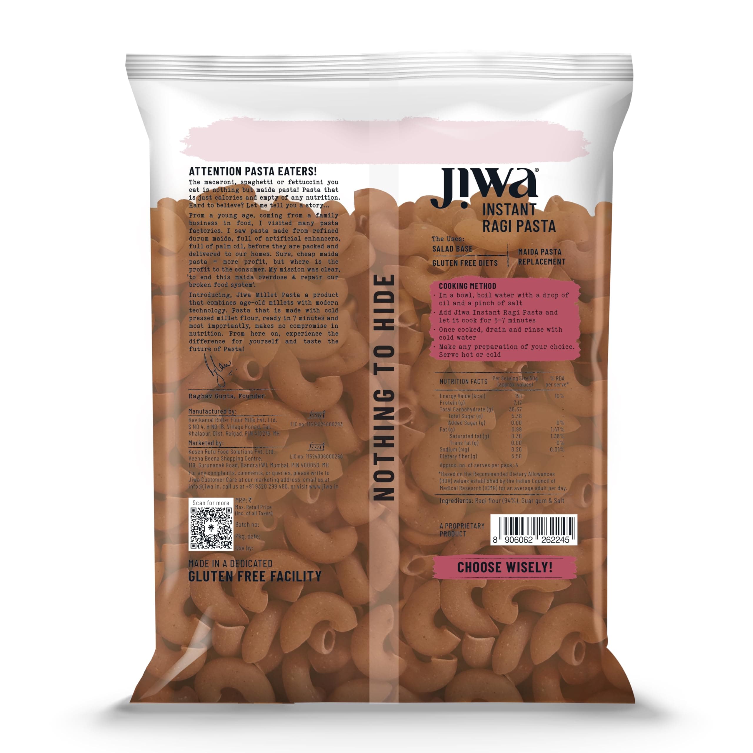 Jiwa Instant Ragi Macaroni Pasta | 200 G | Cooks In 7 Minutes | Ready To Cook | 100% Millet | No Maida, No Atta | Gluten Free — image 3
