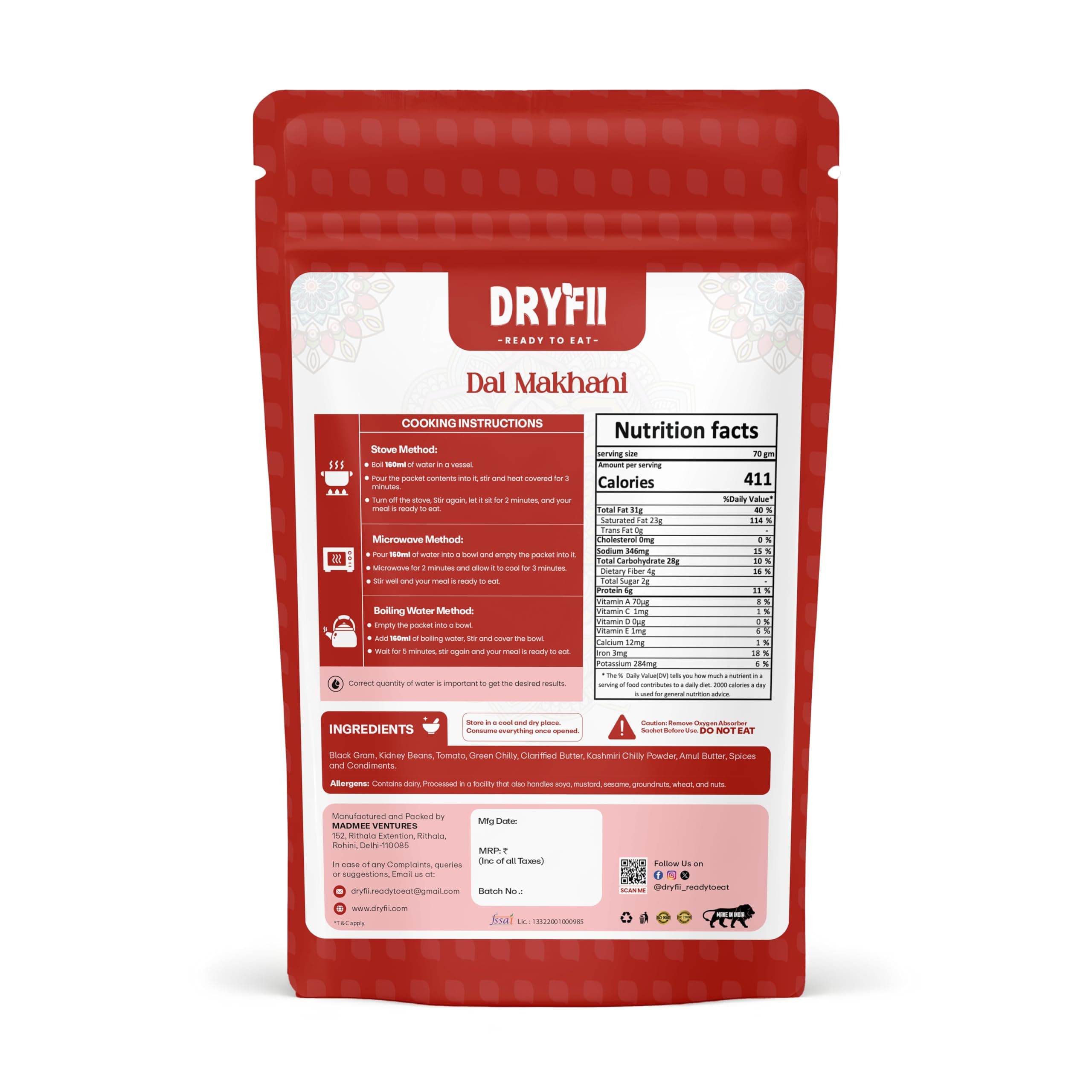Dryfii Ready to Eat Laccha Paratha (5 Pieces, 1 Pack) & Jain Dal Makhani Combo | Freeze Dried | Creamy North Indian Meal | Quick Lunch & Dinner — image 3