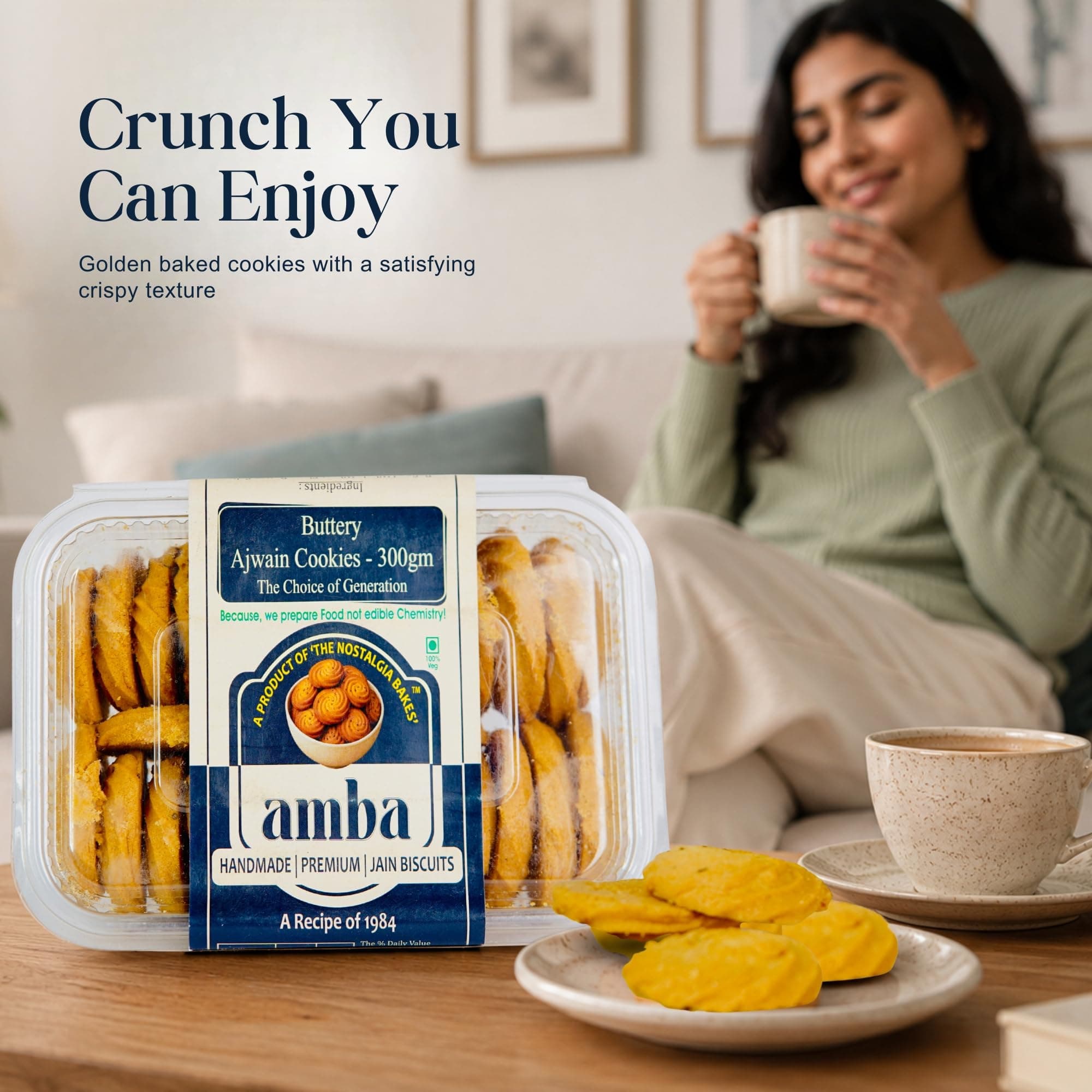 Amba Handmade Premium Jain Snack Combo | Buttery Ajwain Cookies 300g & Khas-Khas Suji Rusk 350g | Crispy Tea-Time Biscuits & Rusk | Fresh Bakery Snacks | Vegetarian Delight — image 4