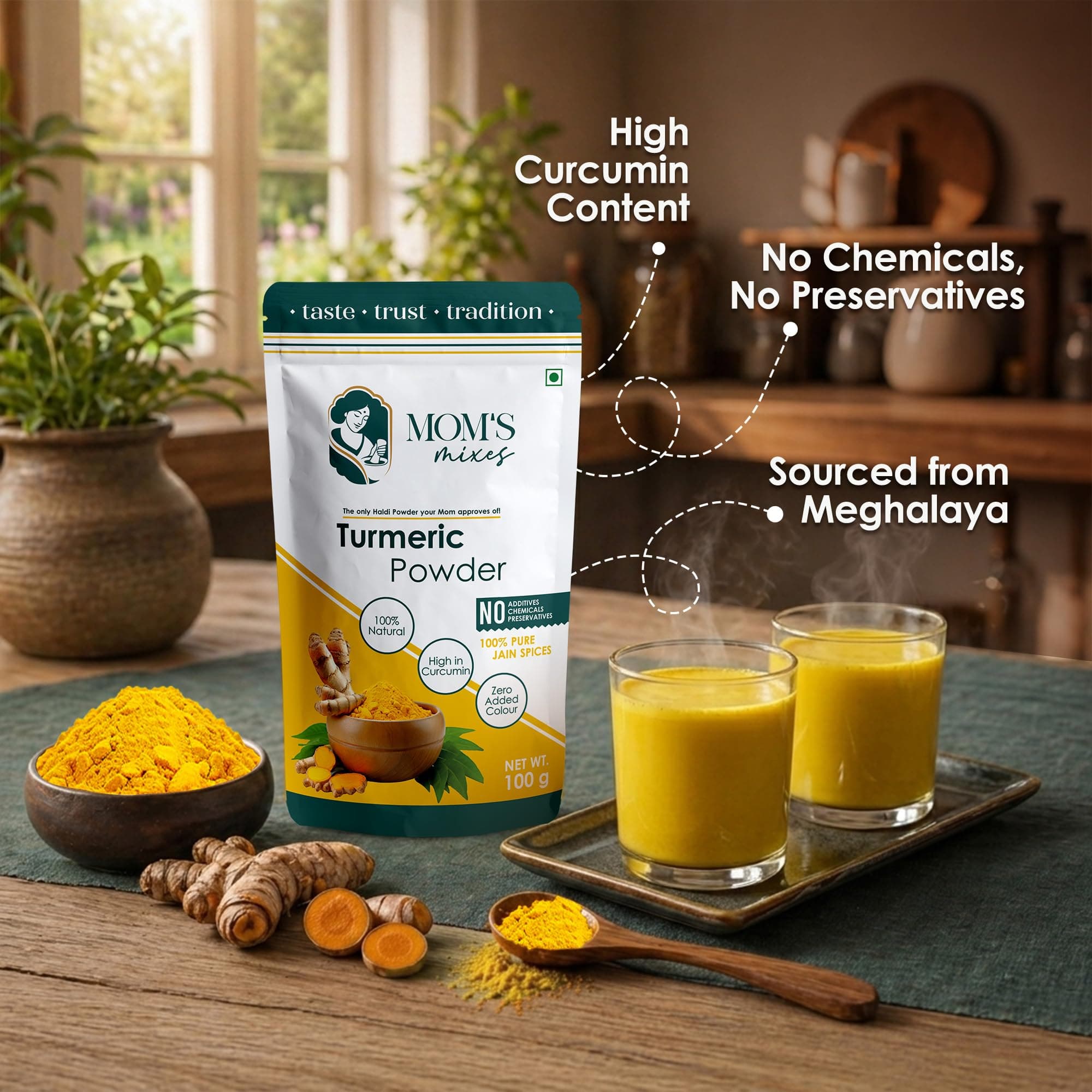 Mom’s Mixes Turmeric Powder (Haldi) | High Curcumin | Pure & Natural | No Preservatives | No Onion No Garlic (Jain Friendly) | Meghalaya Haldi | 100g — image 6