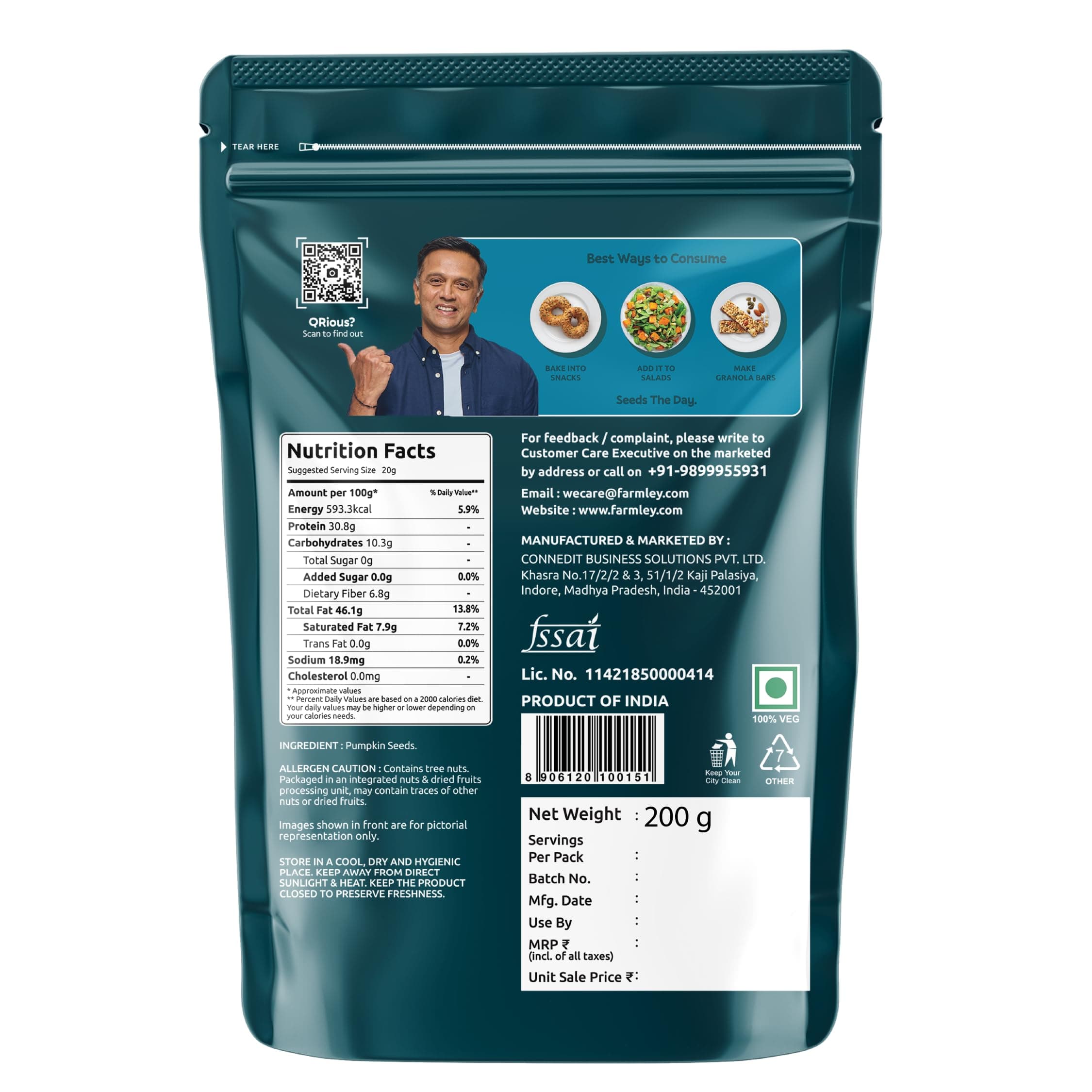 Farmley Edible Seeds Combo 400 g | Chia Seed + Sunflower Seed + Pumpkin Seed I Superfood Mix for Healthy Eating | Rich in Protein & Fiber (200g, each) (Pack of 2) — image 3