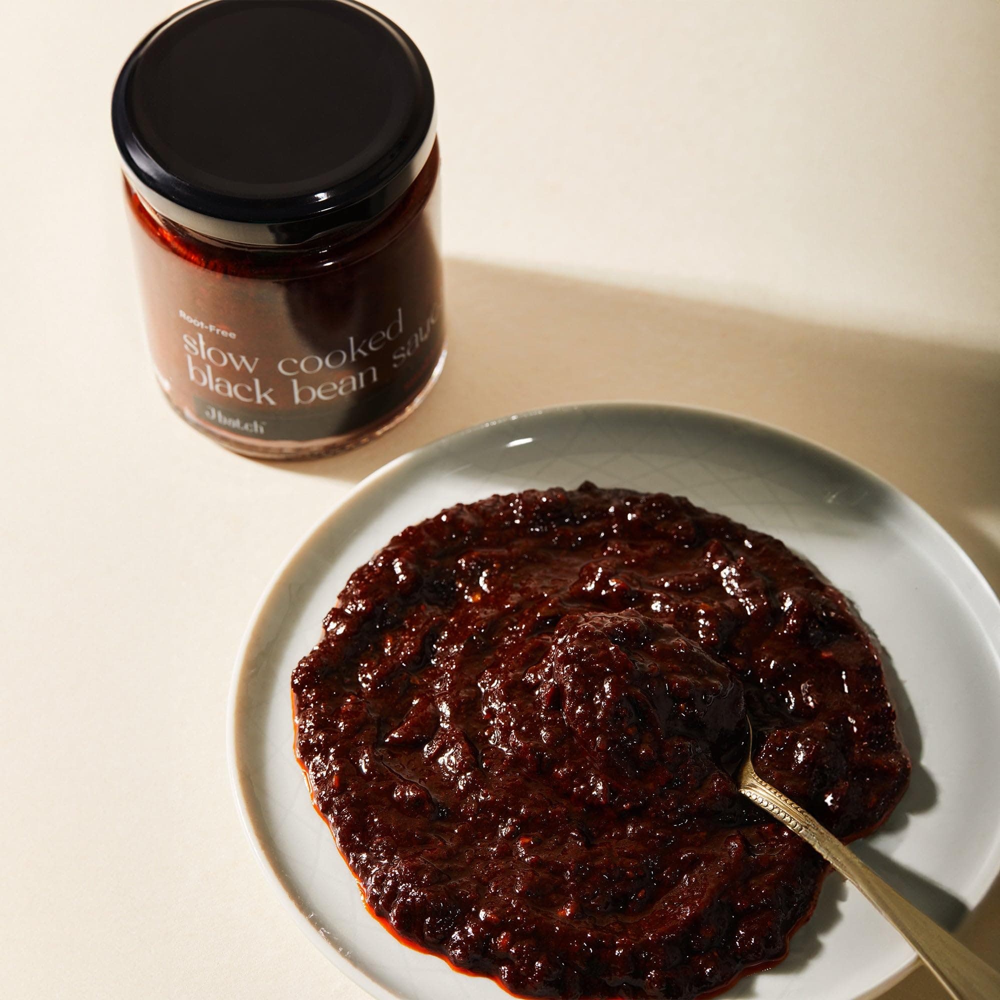 SMALLBATCH Root Free Slow Cooked Black Bean Sauce, Jain Friendly, No Onion No Garlic, Gourmet Condiment, Spread, Marinate, Saute, Stir-Fry, Dip, Tofu, Jbatch - 180gms — image 3