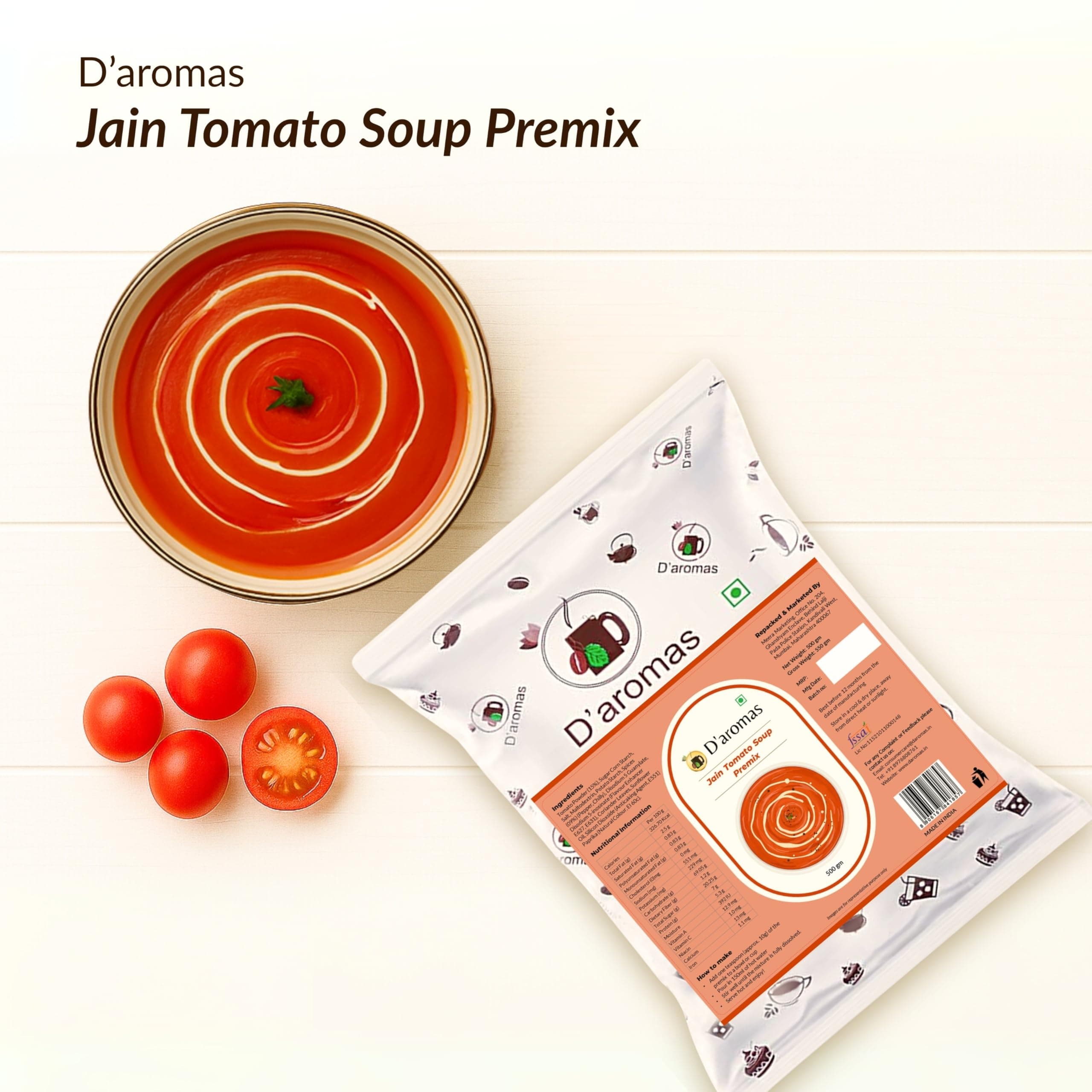 D'aromas Instant Jain Tomato Soup 3Kg, Instant Premix Powder With No Onion & No Garlic, Mix Powder, Veg Soup, No Artificial Flavour & Colour (Each 500gm) (Pack Of 6) — image 6