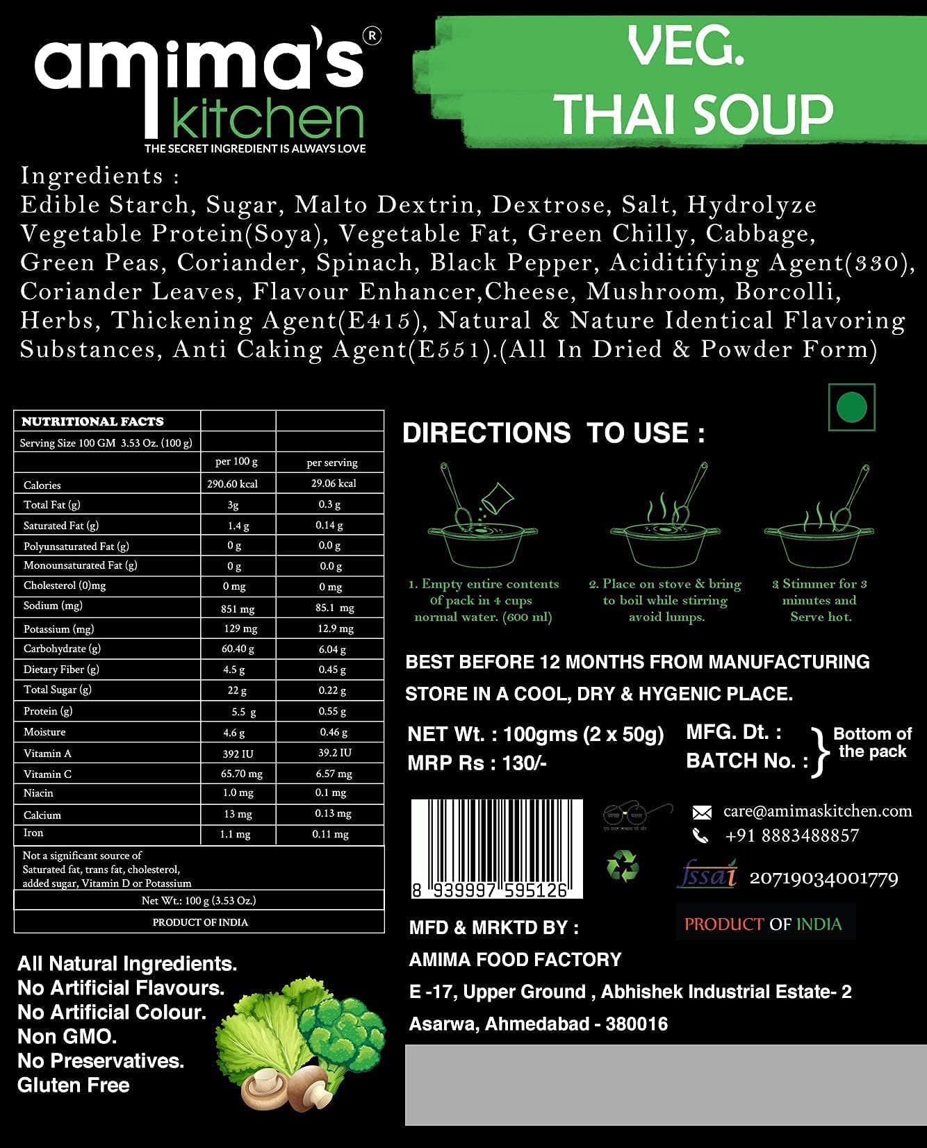 Amima's Kitchen Veg. Thai Jain Soup (No Onion No Garlic) - 100 Grams [Serves 10] | Instant Soup Mix Powder | Ready To Cook | No Artificial Flavour & Colour | Gluten Free | Non GMO | Healthy Soup — image 7