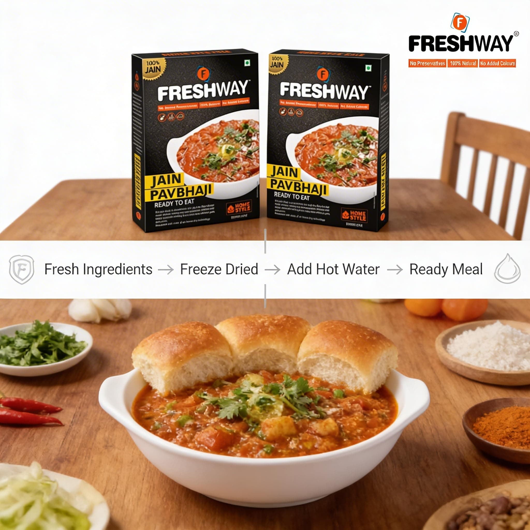Freshway Pack of 2 (Jain Pav Bhaji & Jain Pav Bhaji) Ready to Eat Freeze Dried with No Added Preservative & Colors — image 6