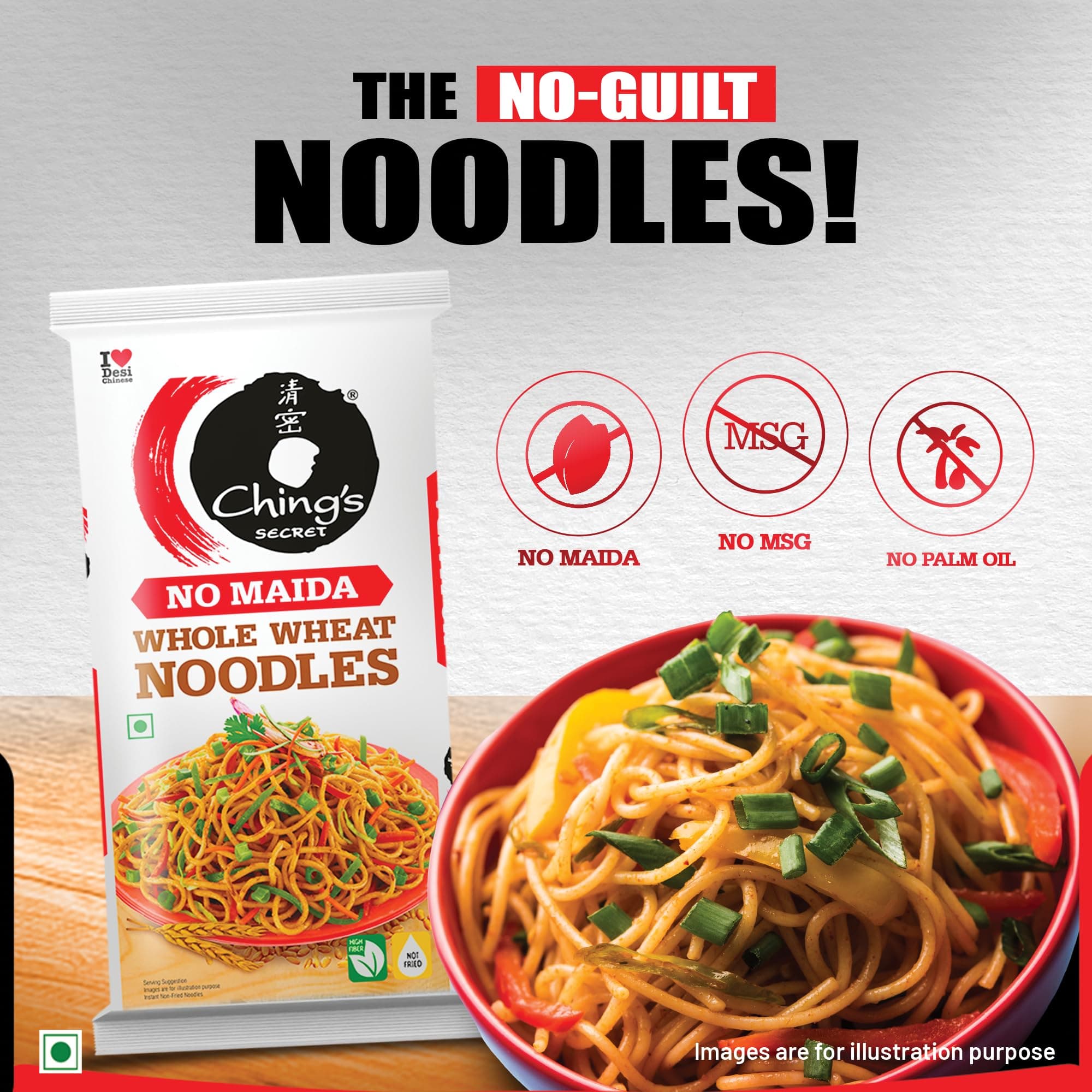 Ching’s Secret Whole Wheat Noodles 280g, No Maida, Air Dried/Not Fried, No Palm Oil, No MSG, High Fiber Atta Noodles (Serves 4) — image 5