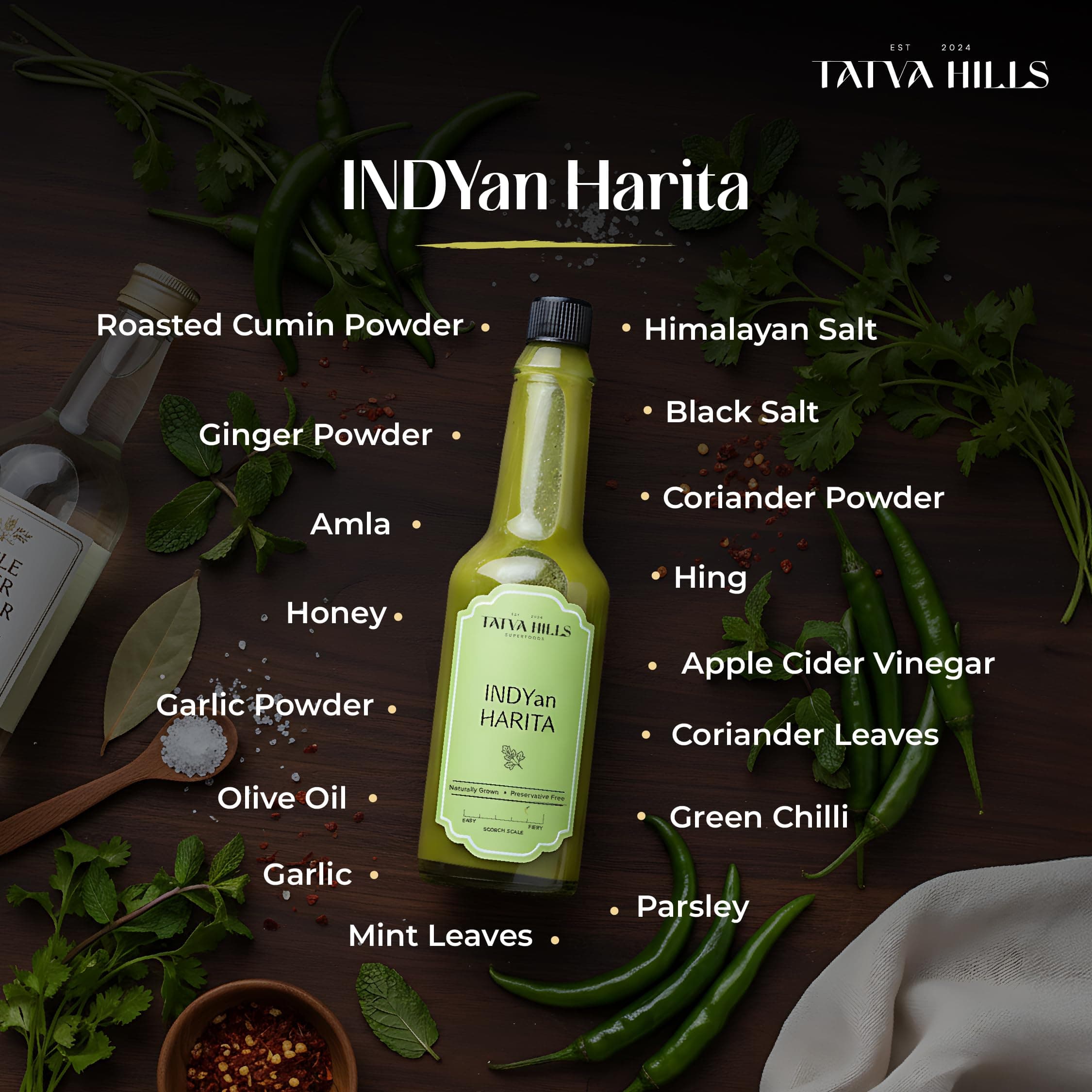 TatvaHills Superfoods INDYan Harita Green Chilli Herb Sauce | Fresh Coriander & Green Chilli Condiment | Spicy Herbal Dip for Momos, Snacks & Marinades | Preservative Free | 60g — image 4