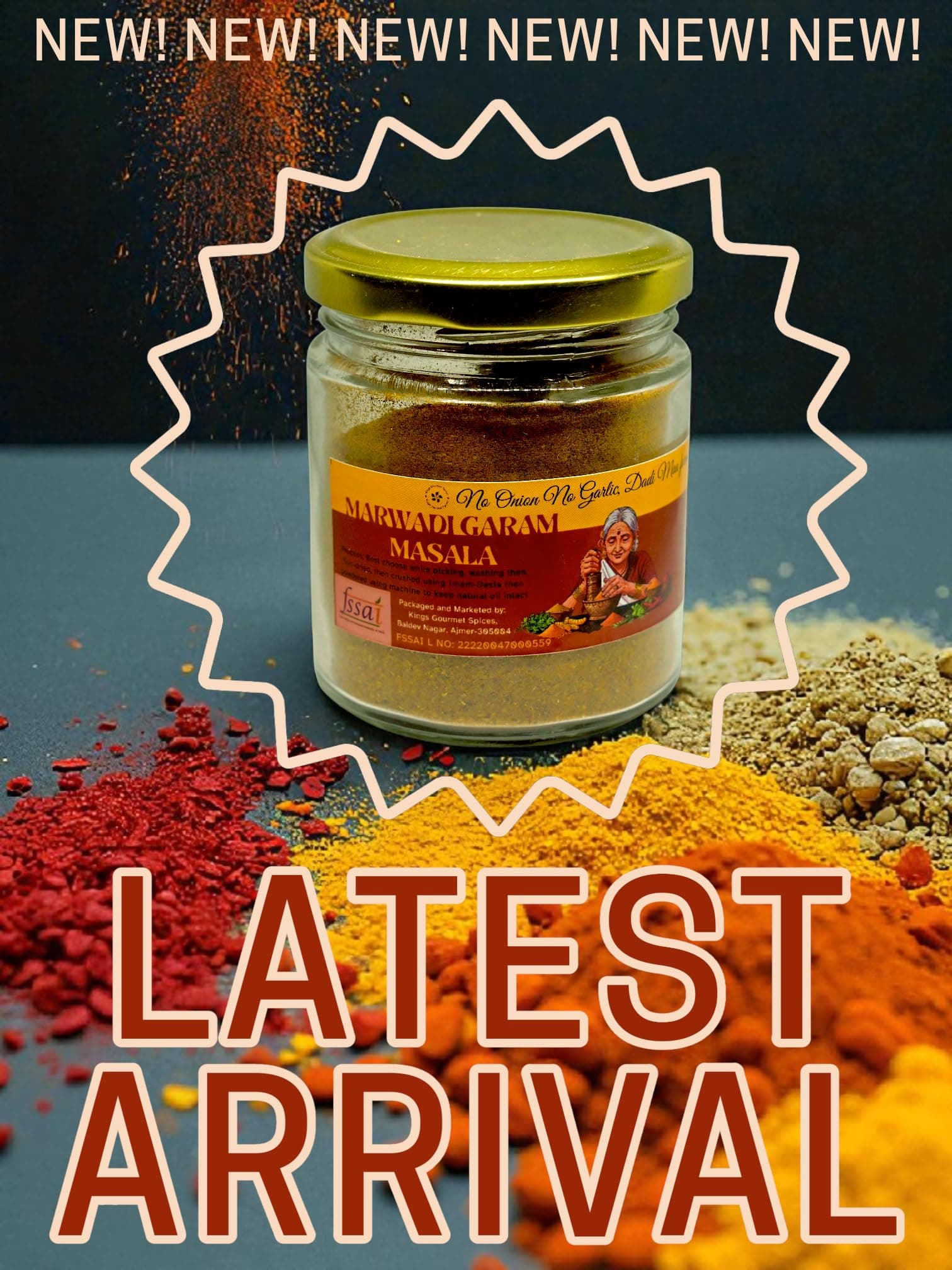 KING's Gourmet Spices Marwadi Garam Masala Powdered | No onion No garlic| Jain Spices Mix| Made up of 18 Spices| Home made| Zero preservative | 100% Natural — image 3