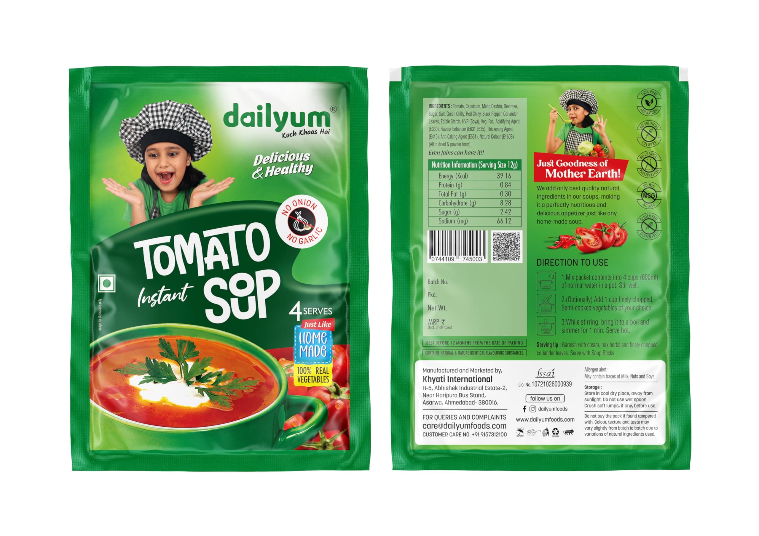 Dailyum Instant Soup Combo of 5 | No Onion No Garlic | Manchow Soup 50g | SweetCorn Soup 50g | Tomato Soup 50g | Green Veg. Soup 50g | Crispy Fried Noodles 200g| Jain — image 5