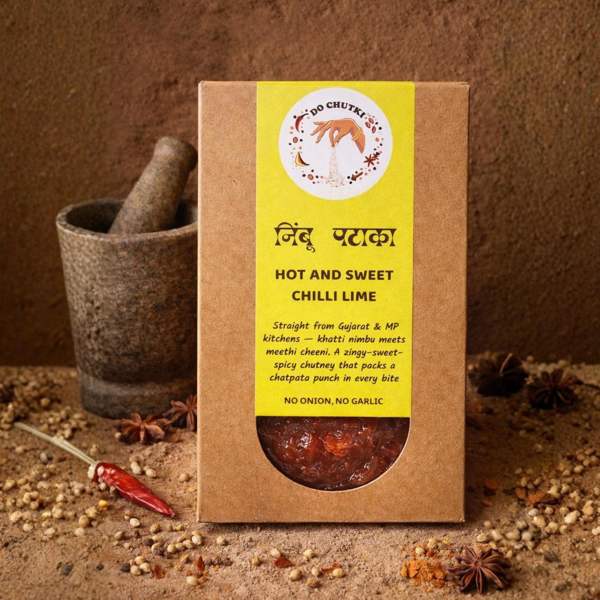 Do Chutki Indori Swad Combo | Nimbu Pataka Hot Sweet Chilli Lime Chutney 200g + Chhappan Teekha Indori Jiravan Masala Powder 100g | No Onion No Garlic | No Preservatives | Pack of 2 — image 3