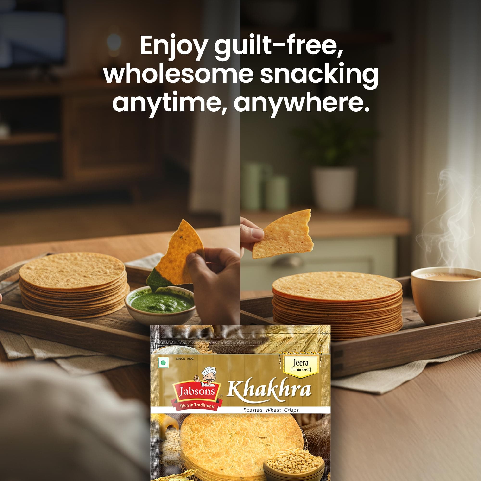 Jabsons Jeera Khakhra 100% Roasted | Pack of 6| No Onion No Garlic Ready To Eat | Vacuum Sealed | Crispy Healthy And Diet-Friendly Indian Tea Time Treat Gujrati Snacks,1.08 Kg — image 10