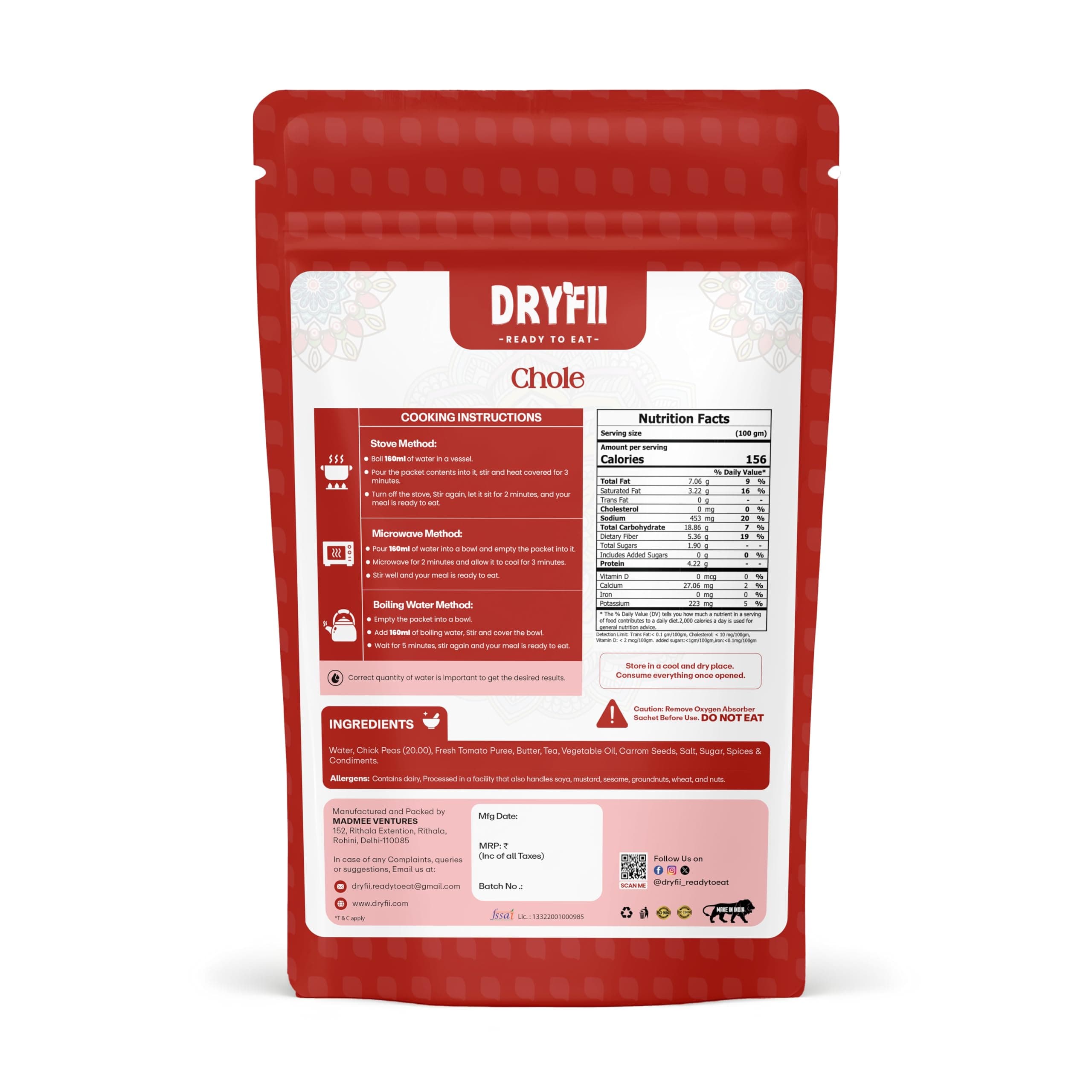 Dryfii Ready to Eat Laccha Paratha (5 Pieces, 1 Pack) & Jain Chole Combo | Freeze Dried | Flavorful Punjabi Meal | Travel Friendly — image 3