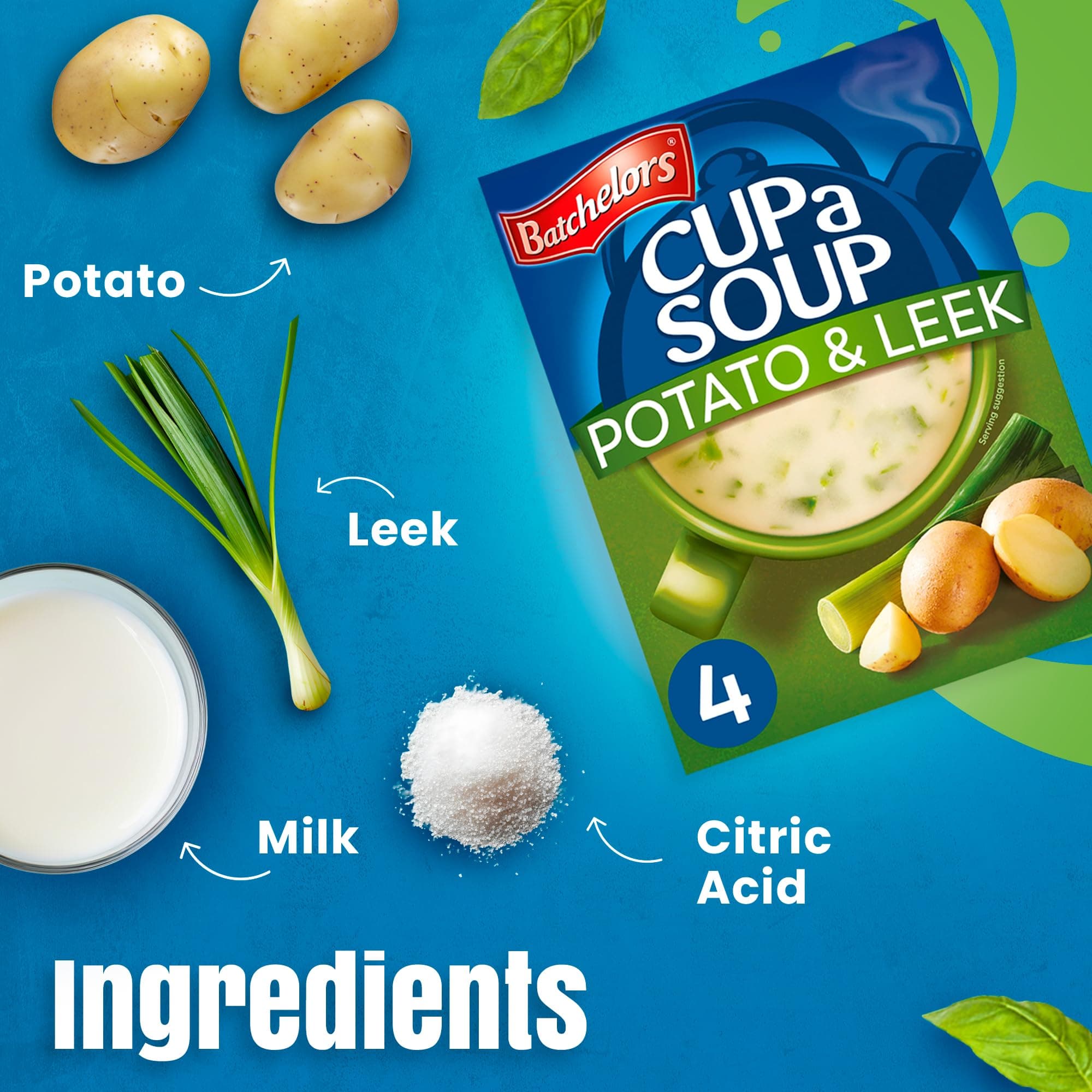 Batchelors Cup A Soup Creamy Potato & Leek Instant Soup Sachets, 107g (4 Pack) | Just Add Hot Water | Low Fat Vegetarian Mix | No Artificial Preservatives — image 6