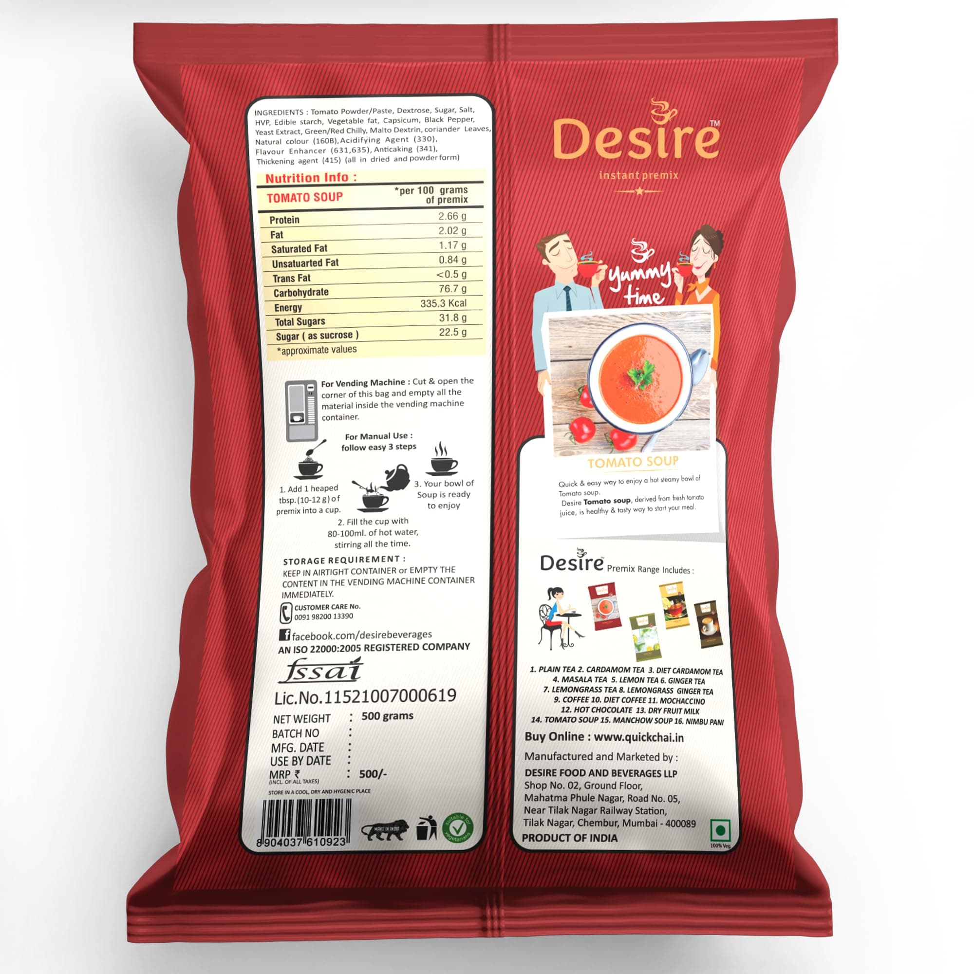 Desire Instant Premix Jain Food Tomato Soup Pack - Fresh Tomatoes 500g Readymade Soup Packet - Just Add Hot Water (Jain Tomato Soup) — image 2
