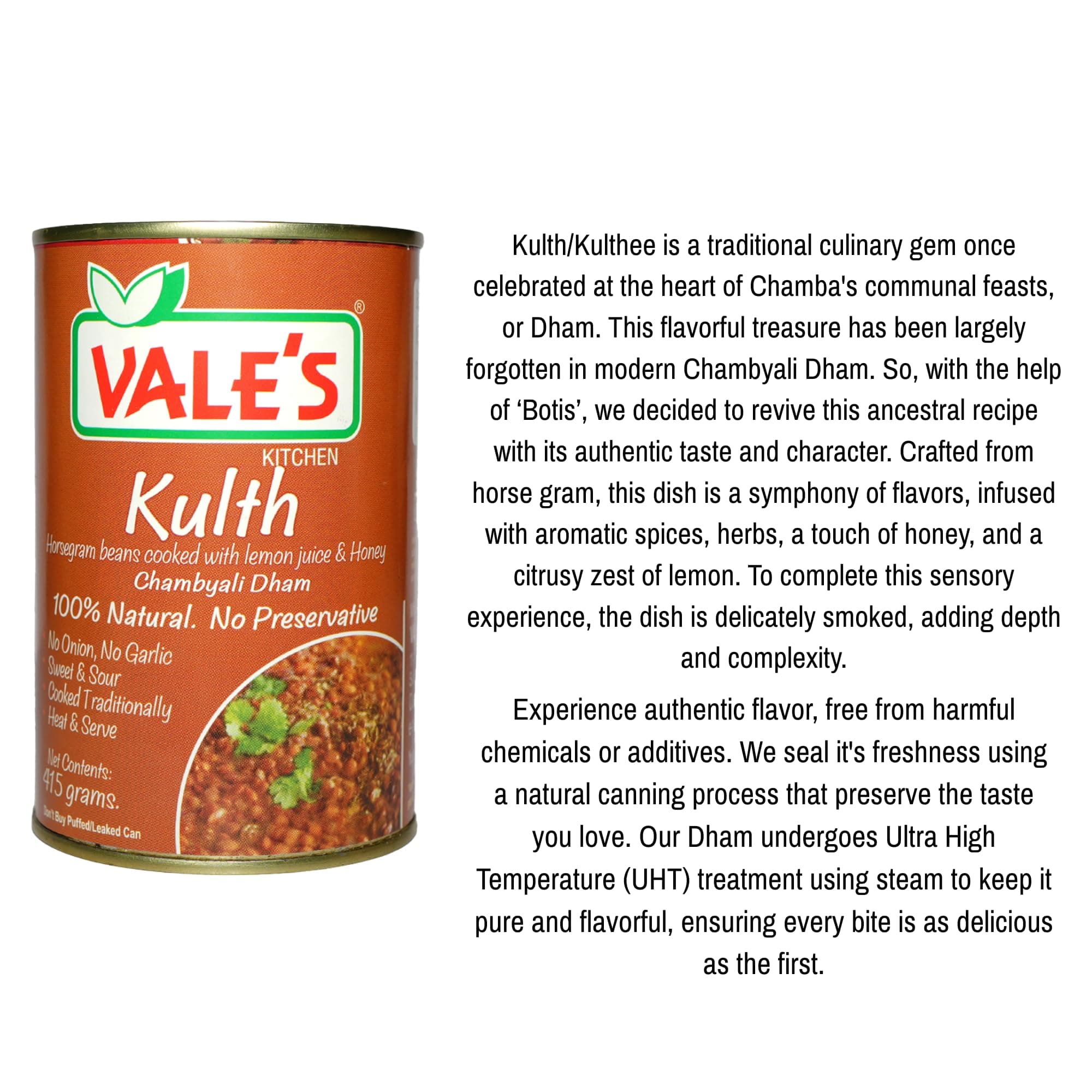 VALE'S Kulth 415g | Authentic Chambyali Dham Horsegram Curry | 100% Natural • No Onion No Garlic • Sweet & Sour • Traditionally Cooked • Ready to Eat – Heat & Serve — image 3