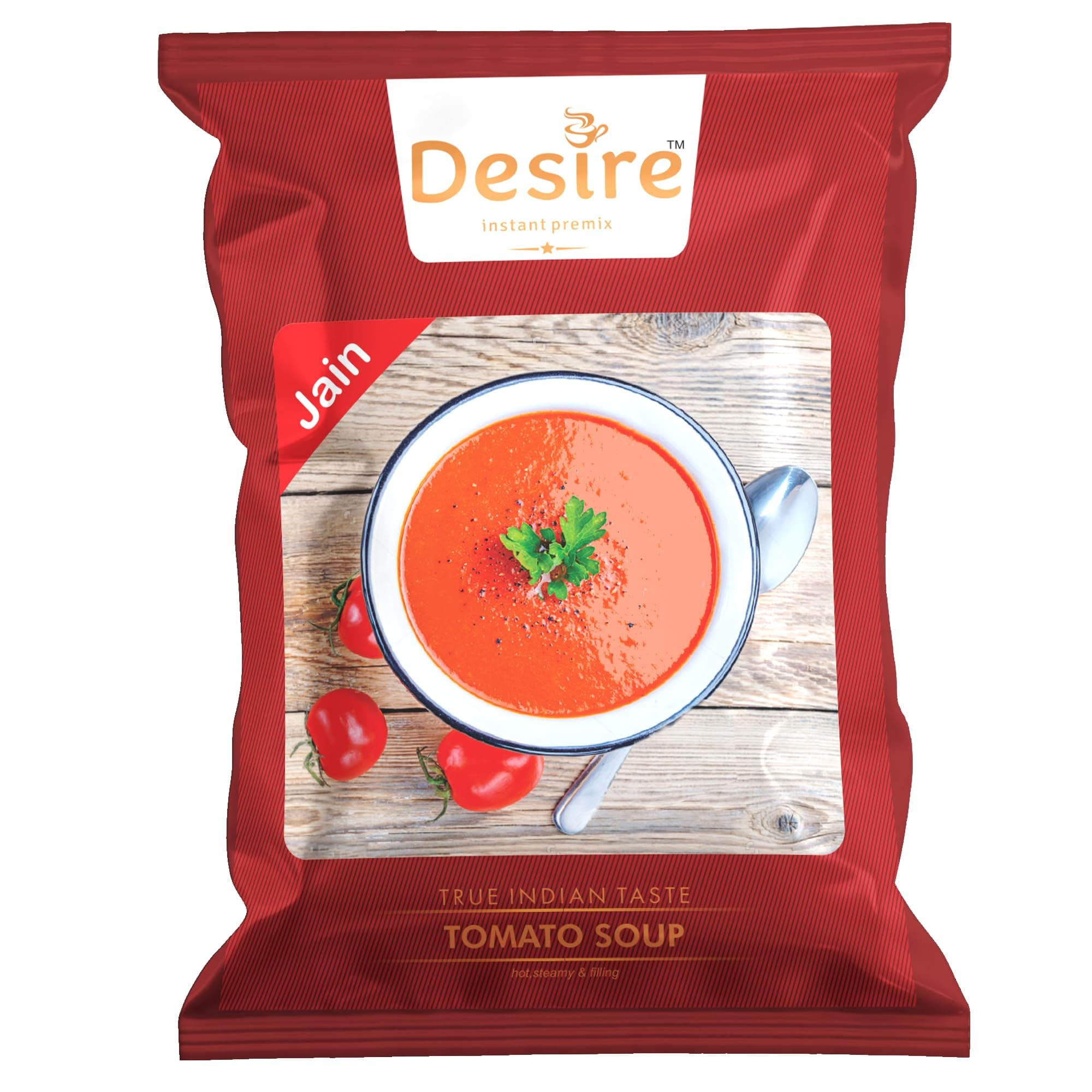 Desire Instant Premix Jain Food Tomato Soup Pack - Fresh Tomatoes 500g Readymade Soup Packet - Just Add Hot Water (Jain Tomato Soup)