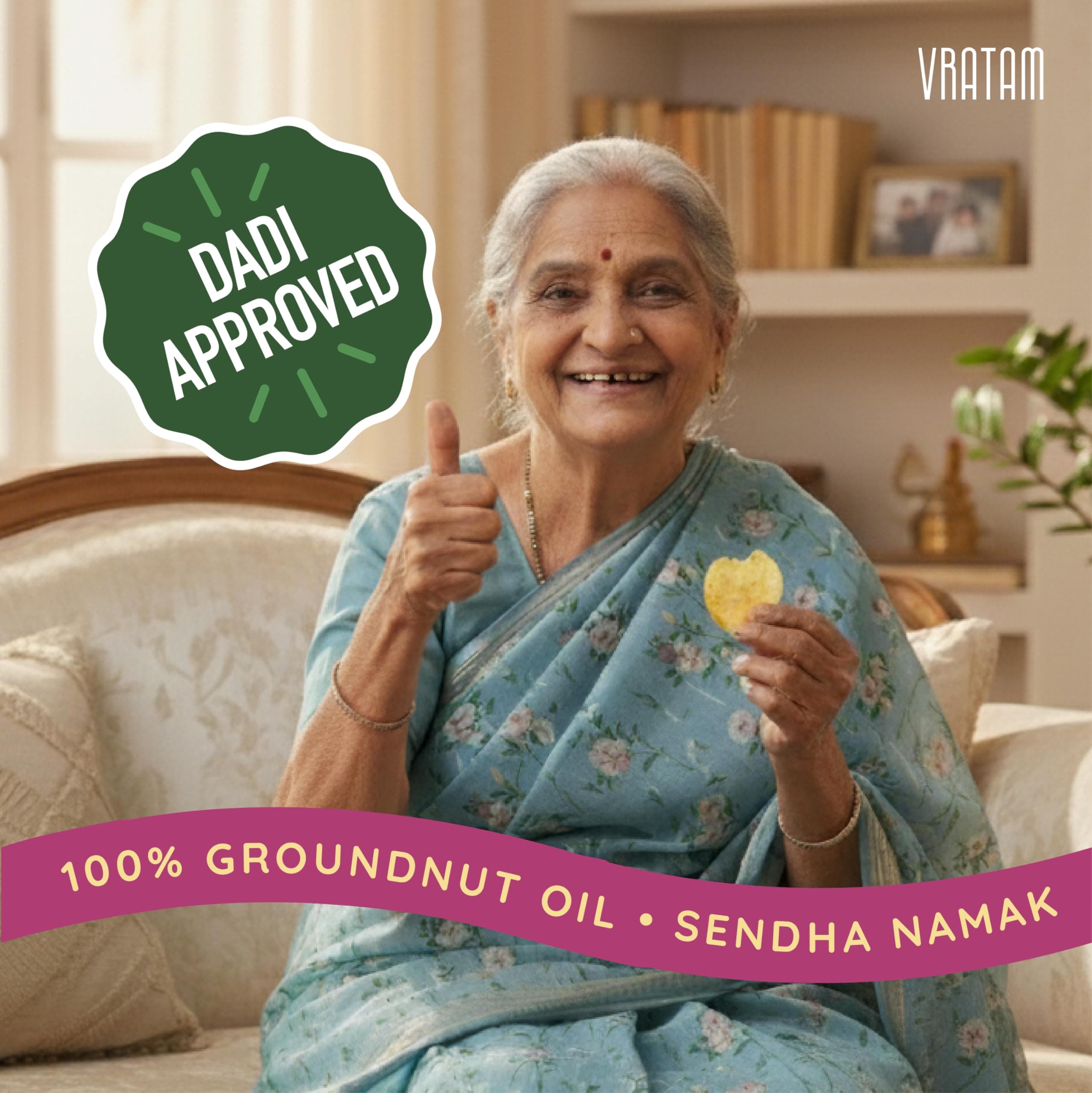 Vratam Potato Wafers | Healthy Namkeen Snacks for Diet | No Onion No Garlic No Palm Oil | Homemade Tasty Potato Chips Made in Groundnut Oil | Sendha Namak Aloo Chips 110G (pack of 1) — image 7
