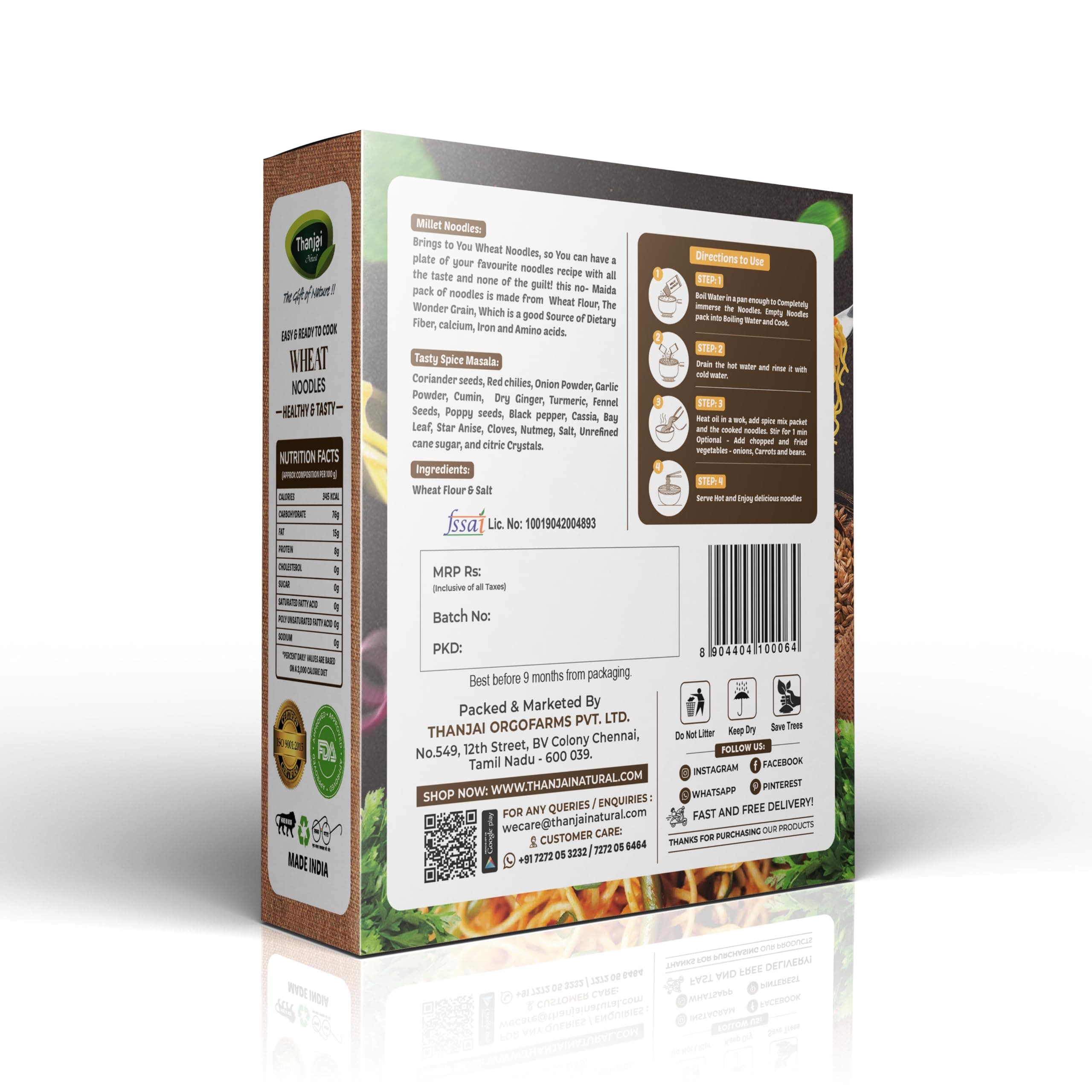 Thanjai Natural Wheat Noodles 180 Grams X 2 (360 Grams) of Homemade Natural Noodles(No Preservatives, No Maida, No Artificial Extract) — image 3