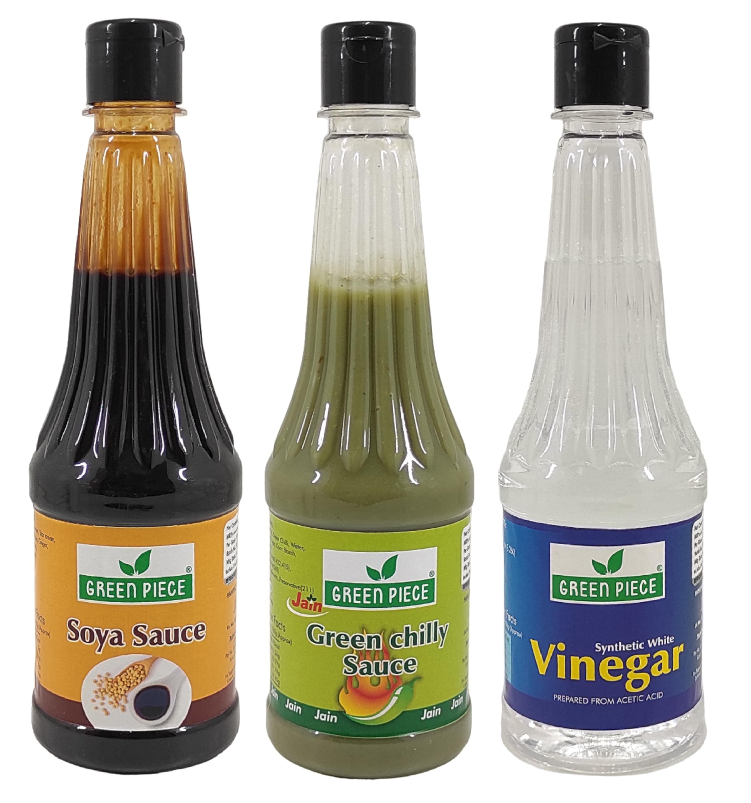 Green Piece Jain Sauce WIth No Onion/Garlic Soya sauce,Green Chilli & Vinegar.(Pack of 3) Sauce (1500 ml) — image 2